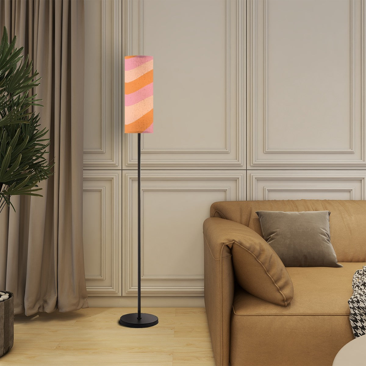 Retro Floor Lamp Modern Standing Lamp, Orange, Pink Groovy Wave Design - Mid Century Modern Gal