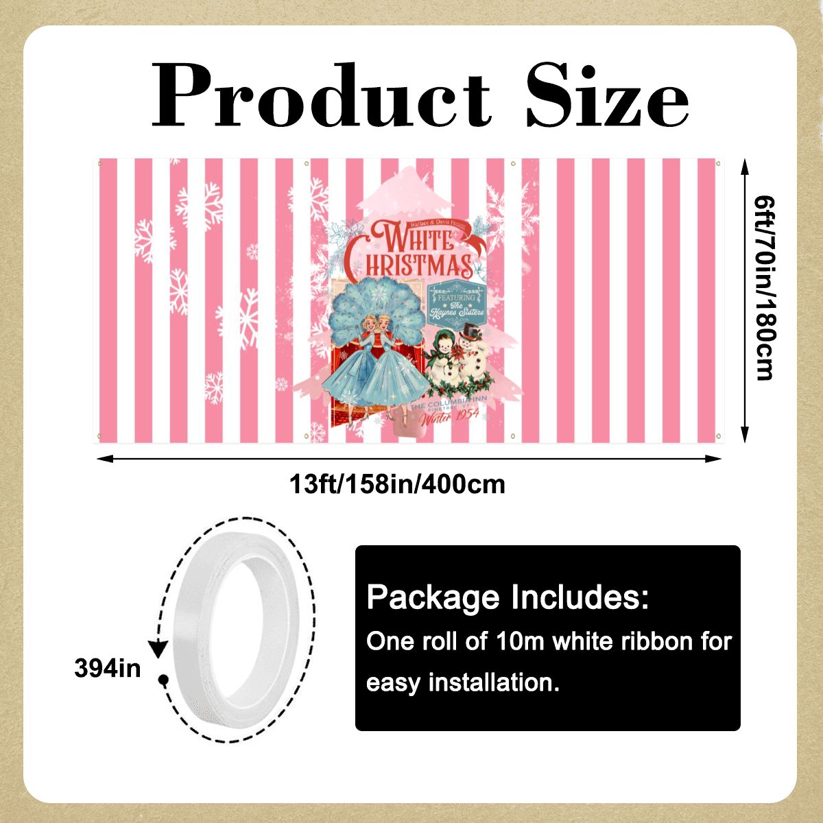 Wallace and Davis Kitschy Christmas Pink White Striped Garage Door Banner Backdrop - Mid Century Modern Gal