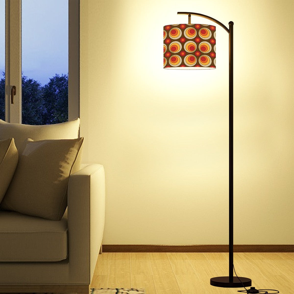 Groovy Mod Orbs Orange, Brown, Yellow, Hipster Mid Mod Arc Floor Lamp - Mid Century Modern Gal