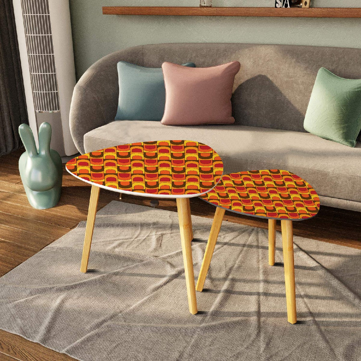 Groovy Mod 70s Brown Orange Yellow Hipster Nesting Tables, End Tables For Retro Lovers - Mid Century Modern Gal
