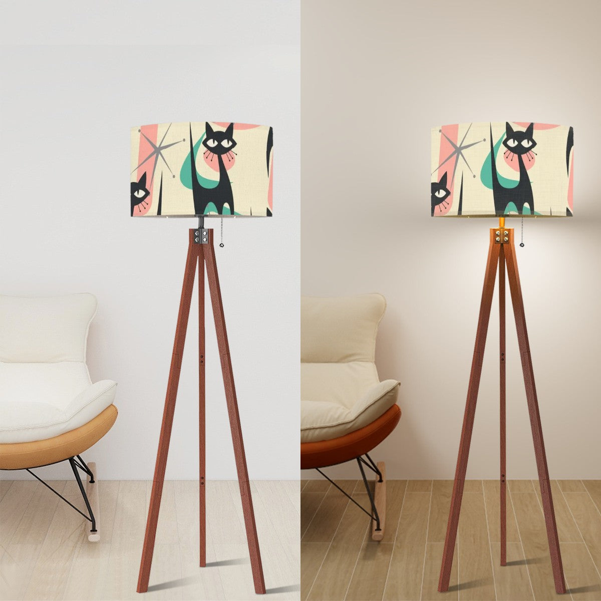 Atomic Cat Mid Century Modern Tripod Floor Lamp Kitschy Fun Style - Mid Century Modern Gal