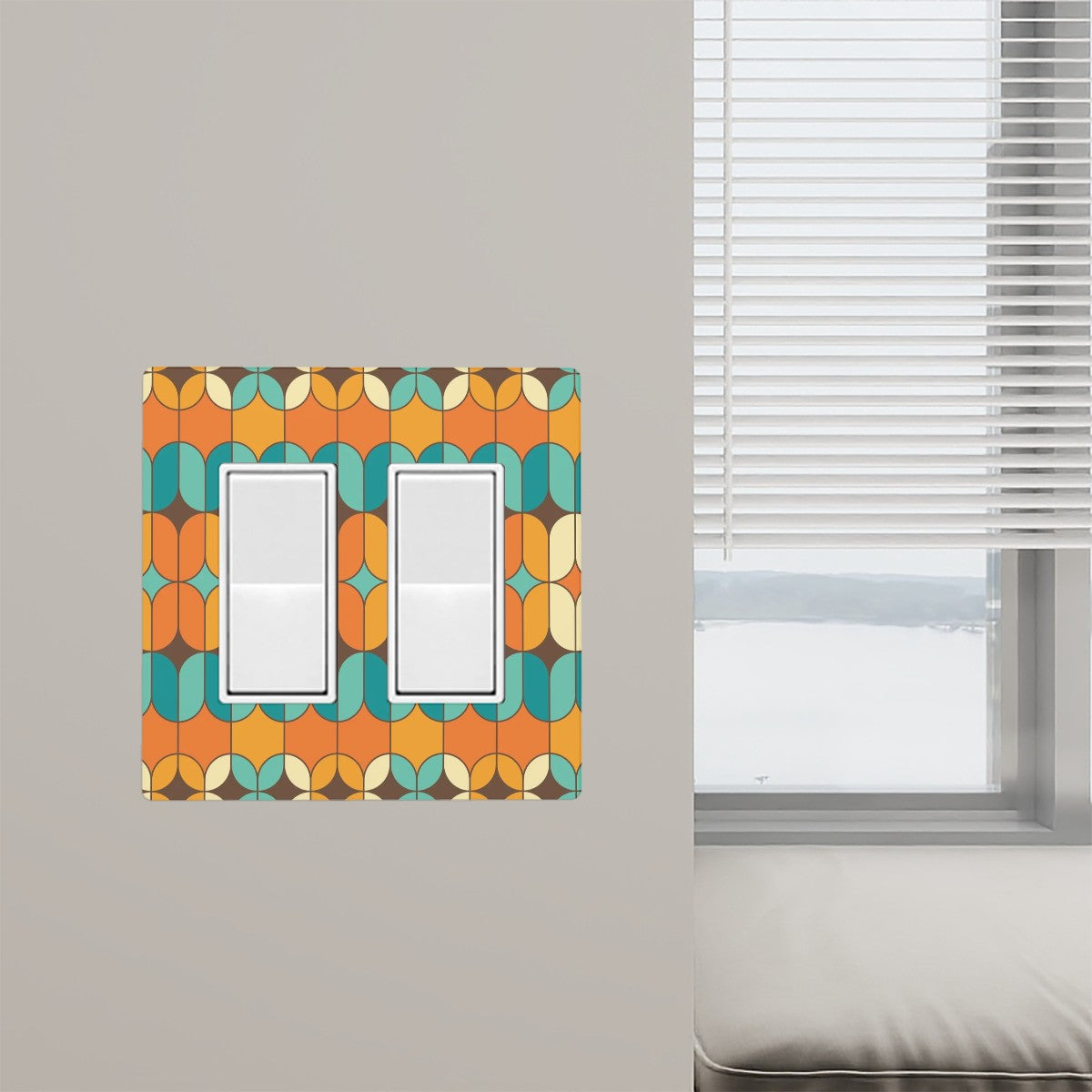 Mid Century Modern Geomtric Orange Teal, Retro Switch Cover 2-Gang 2 Decorator Screwless - Mid Century Modern Gal