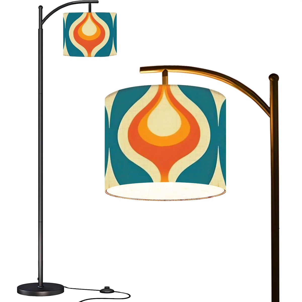 Mid Century Modern Orange Teal Mustard Yellow Retro Mod Arc Floor Lamp - Mid Century Modern Gal