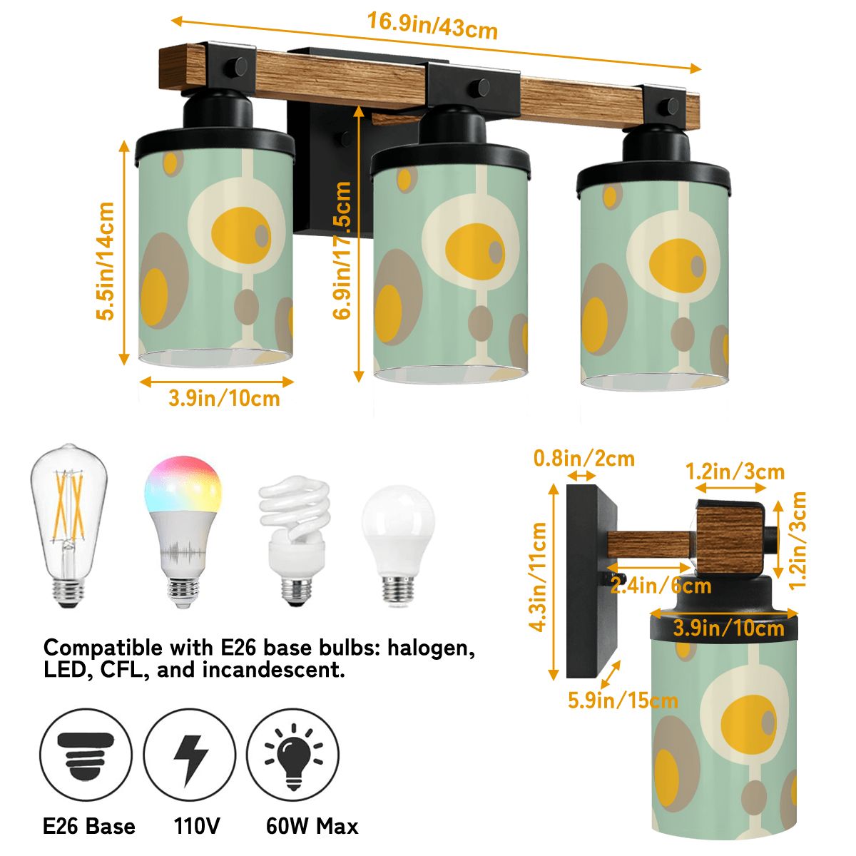 Mid Mod Groovy Orb, Mustard Yellow Mint Green MCM Vanity Light Fixture - Mid Century Modern Gal