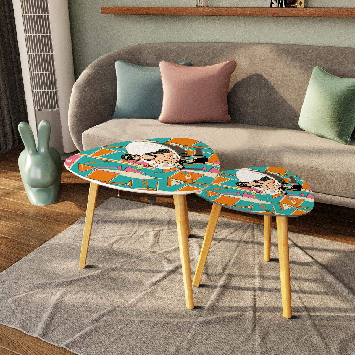 Atomic Cocktail Mid Century Modern Nesting Tables, Kitschy Mod Atomic Cat, Retro Gal, MCM Furniture - Mid Century Modern Gal