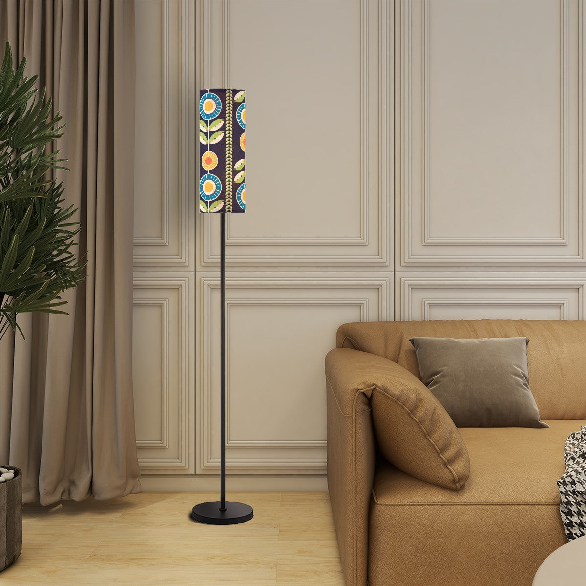 Modern Scandinavian Flower Blue, Orange Yellow Green Mid Century Modern Floor Lamp - Mid Century Modern Gal