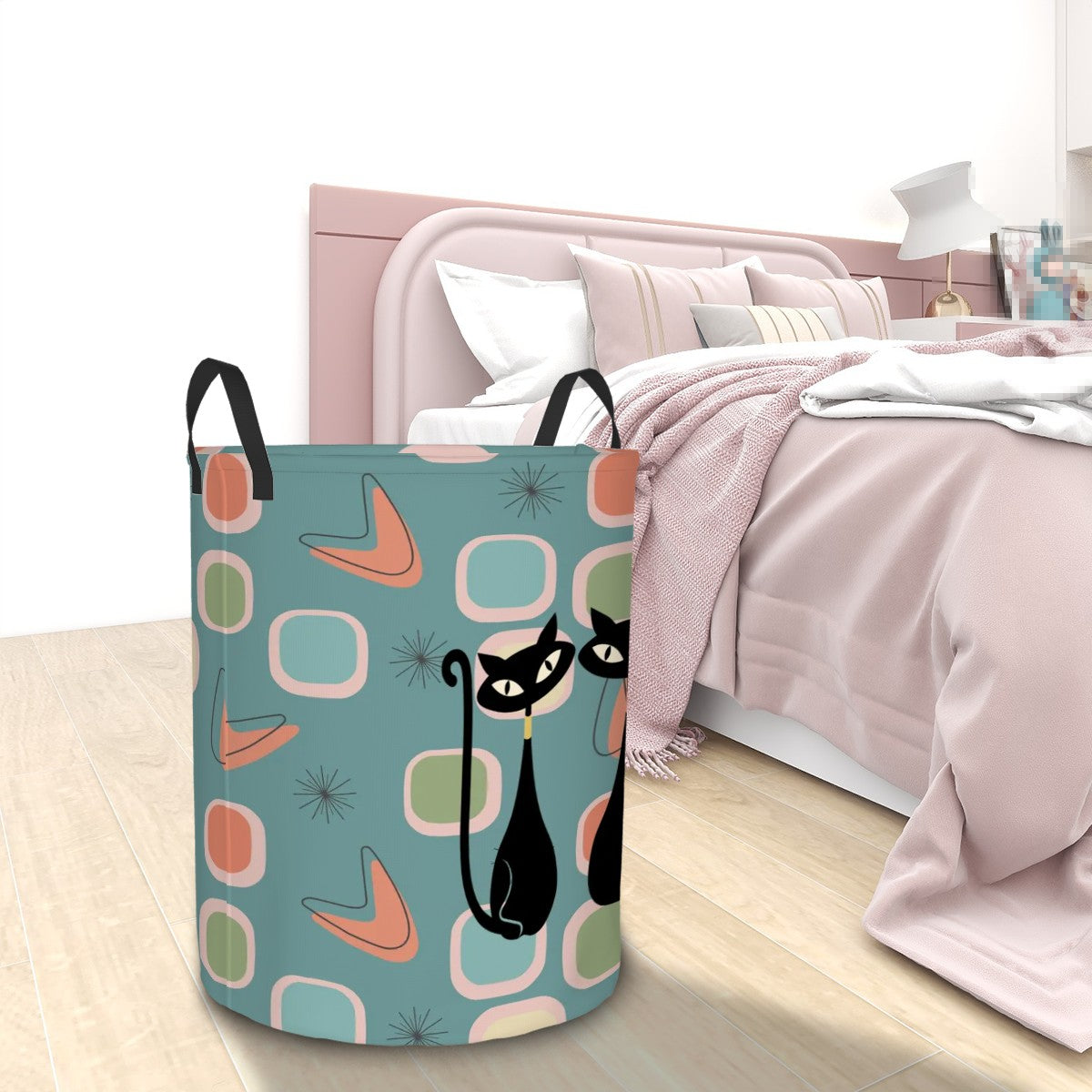 Mid Century Modern Kitschy Cats, Retro MCM Circular Laundry Basket - Mid Century Modern Gal