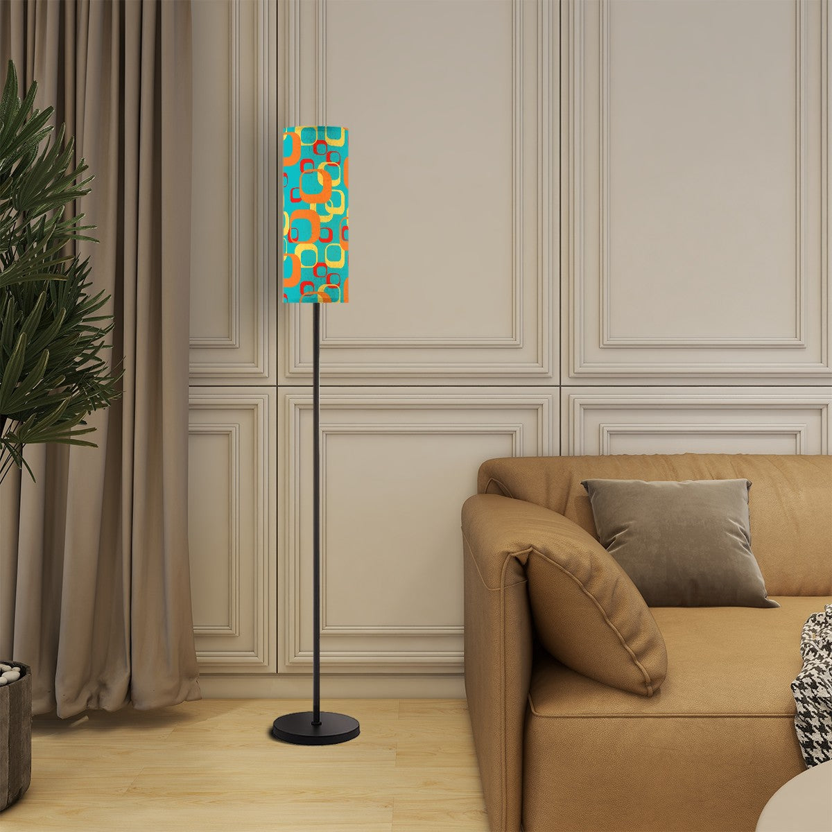 Mid Century Modern Geometric Teal Orange Yellow MCM Floor Lamp - Mid Century Modern Gal