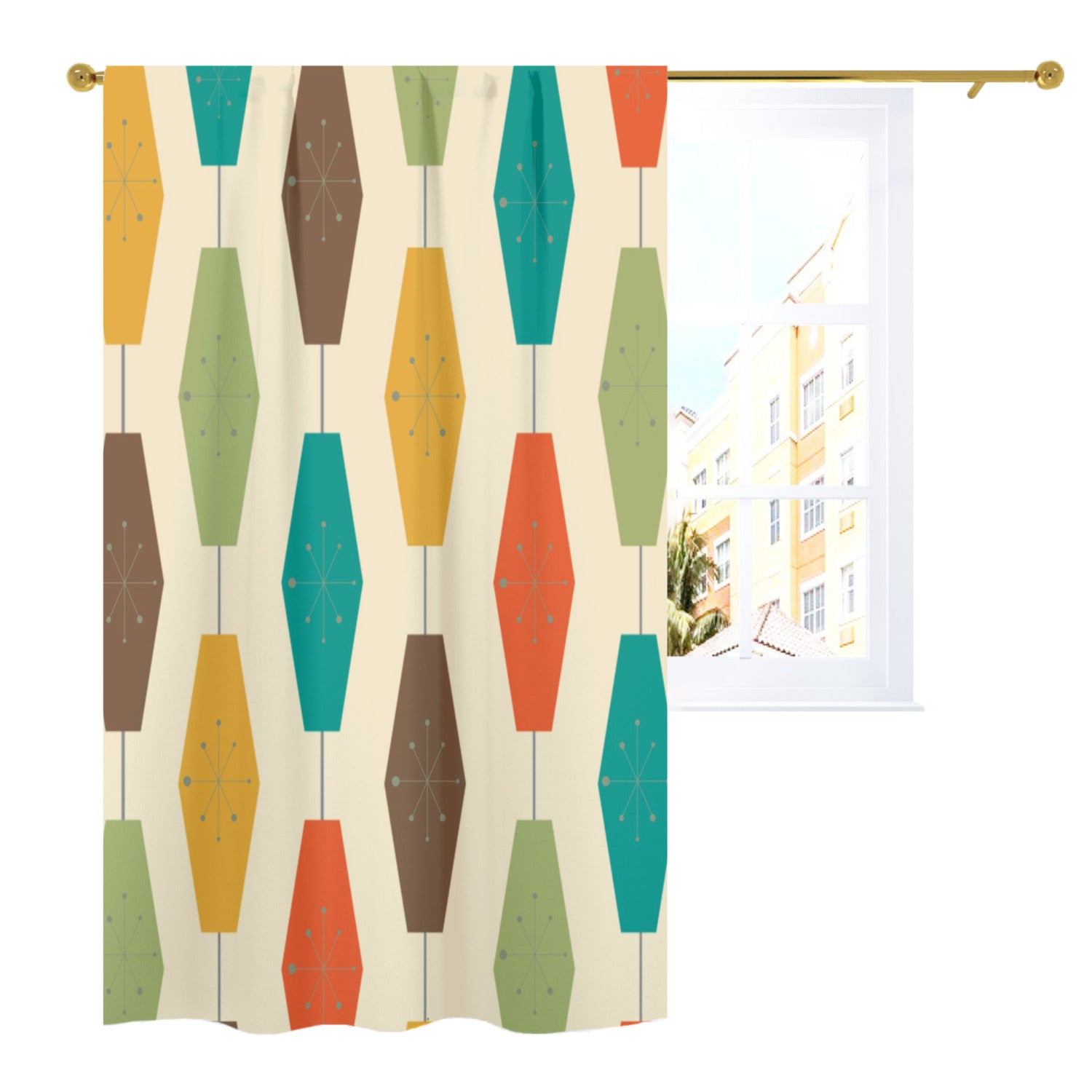 Mid Century Modern Groovy Lantern Lights, Retro Curtain, Single Panel - Mid Century Modern Gal