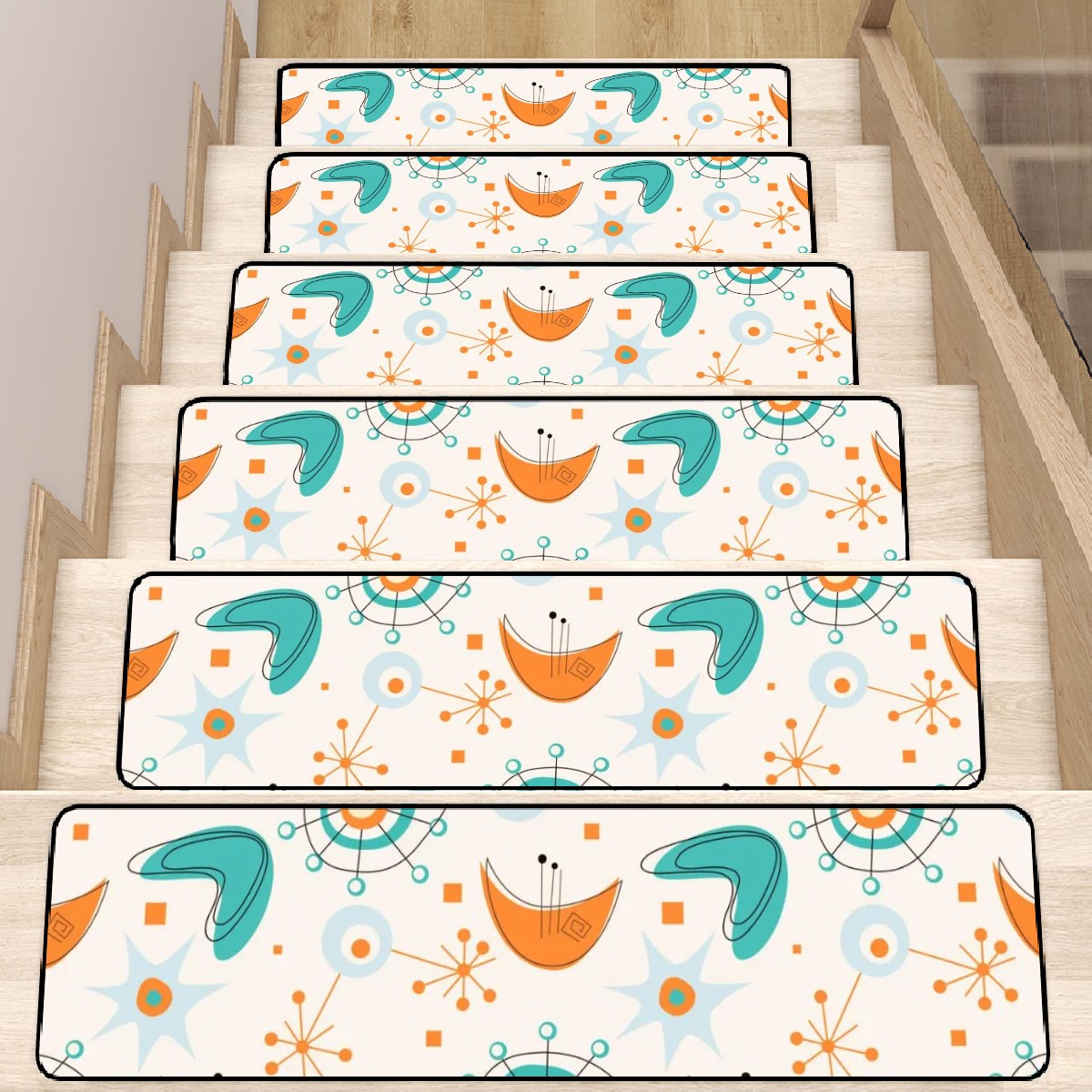 Mid Century Modern Atomic Boomerang Retro Mod Non Slip Carpet for Stairs Treads - Mid Century Modern Gal