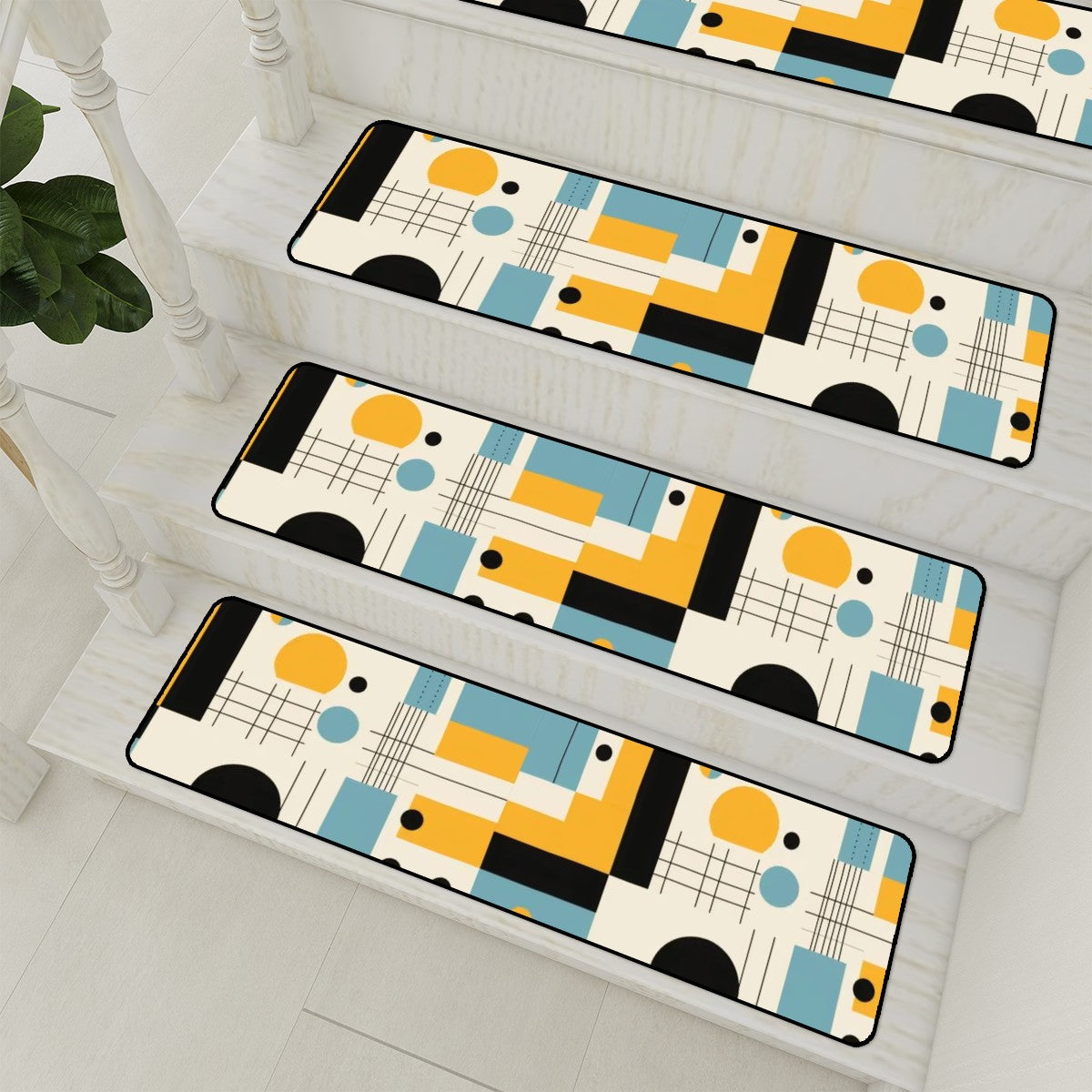 Mid Century Modern Bauhaus Designed Blue, Yellow Black,Non Slip Carpet for Stairs Treads - Mid Century Modern Gal