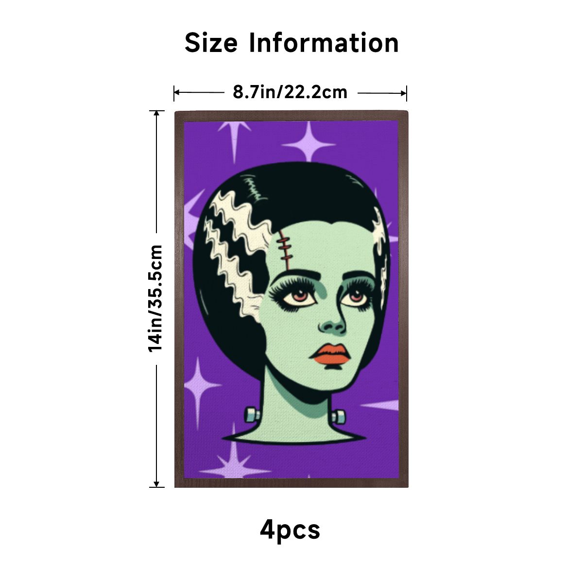 Bride of Frankenstein Retro Mid Mod Horror Buff Purple Halloween Lampshade for Floor Lamp with Shelves - Lampshade Only - Mid Century Modern Gal