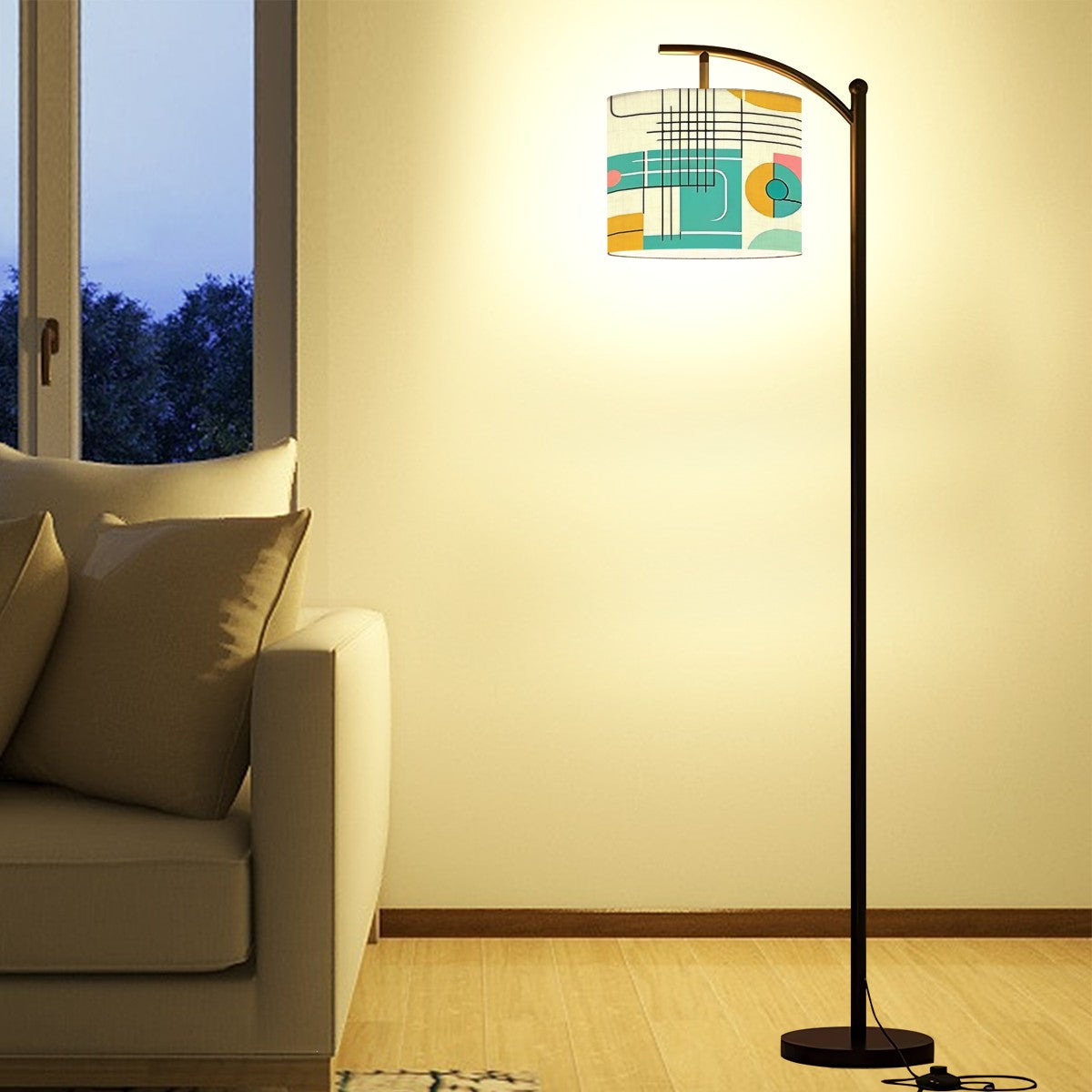 Mid Century Modern Bauhaus Designed Mod Floor Lamp, Green, Pink Yellow - Mid Century Modern Gal
