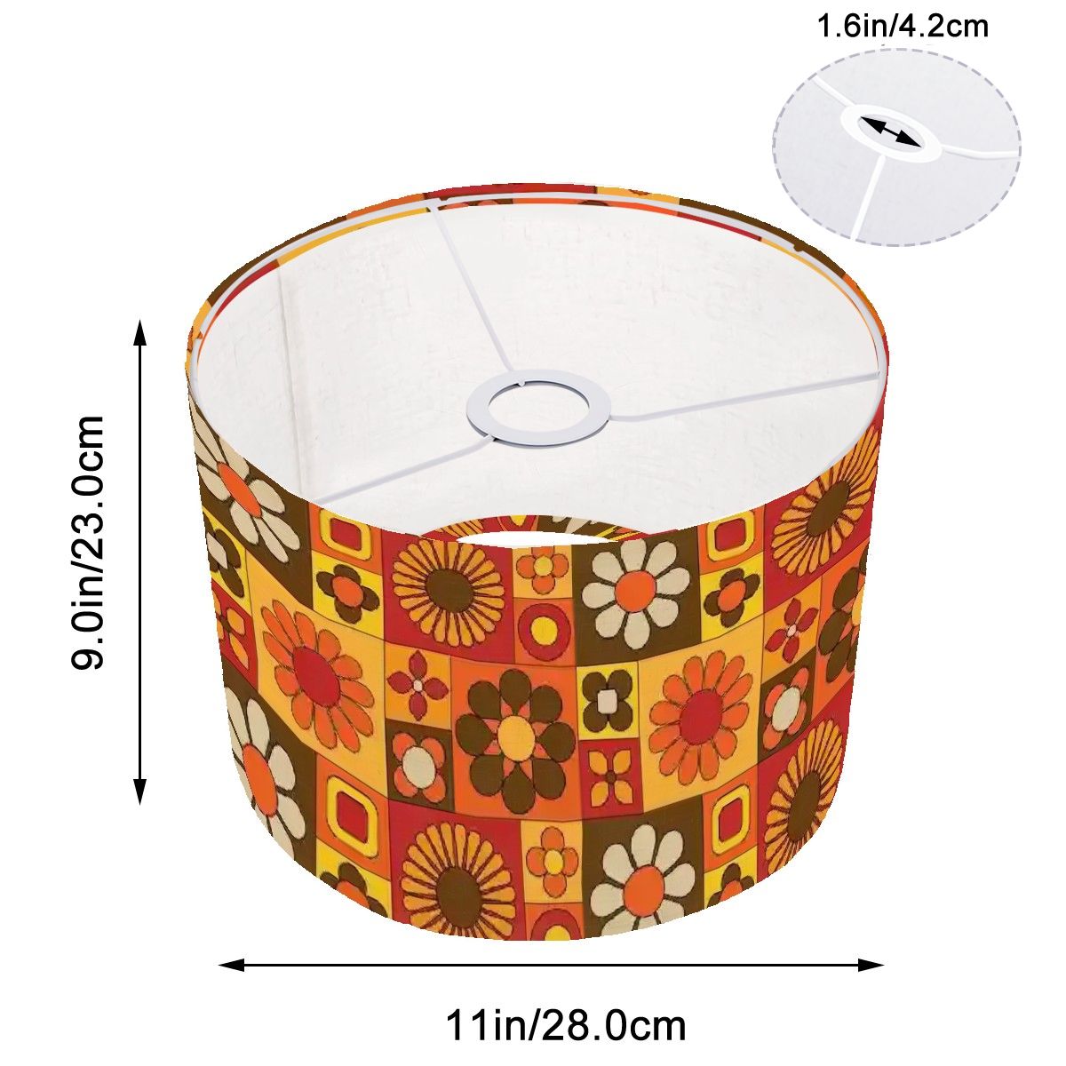 Retro Mid Mod Brown Orange Yellow Groovy 70s Arc Floor Lamp Shade with Ring - Mid Century Modern Gal