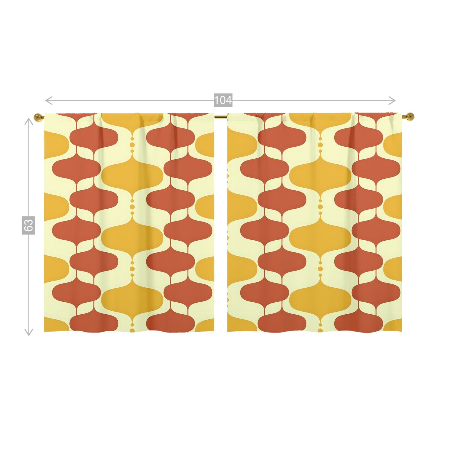 Mid Century Modern Mustard Yellow, Burnt Orange, Googie Designed Window Curtains (two panels) - Mid Century Modern Gal