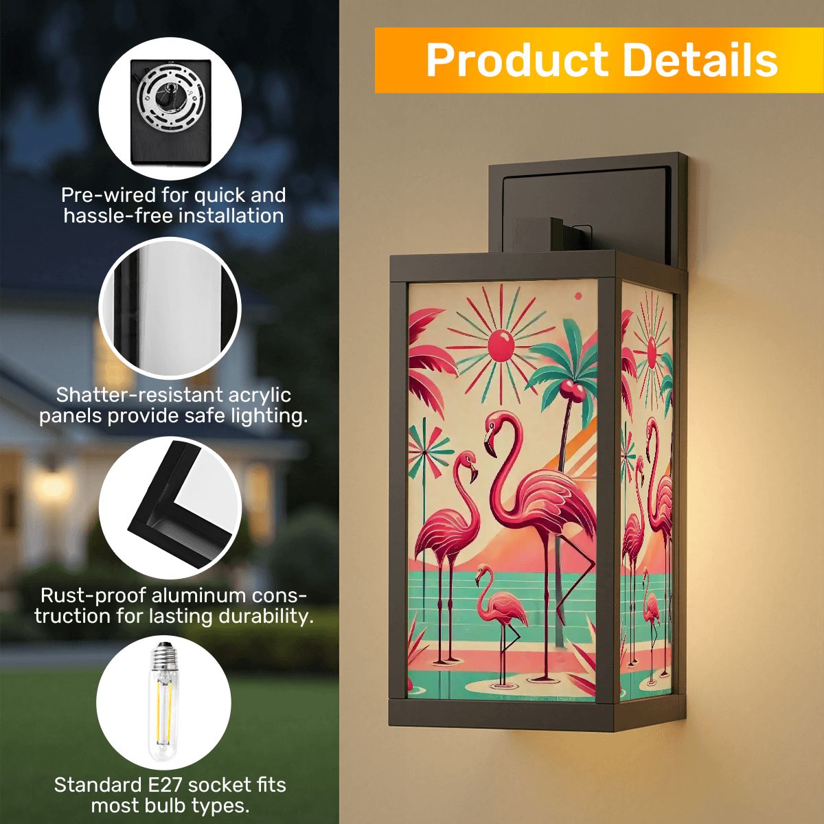 Palms Springs California Kitsch 50s Flamingo Patio Wall Light - Mid Century Modern Gal
