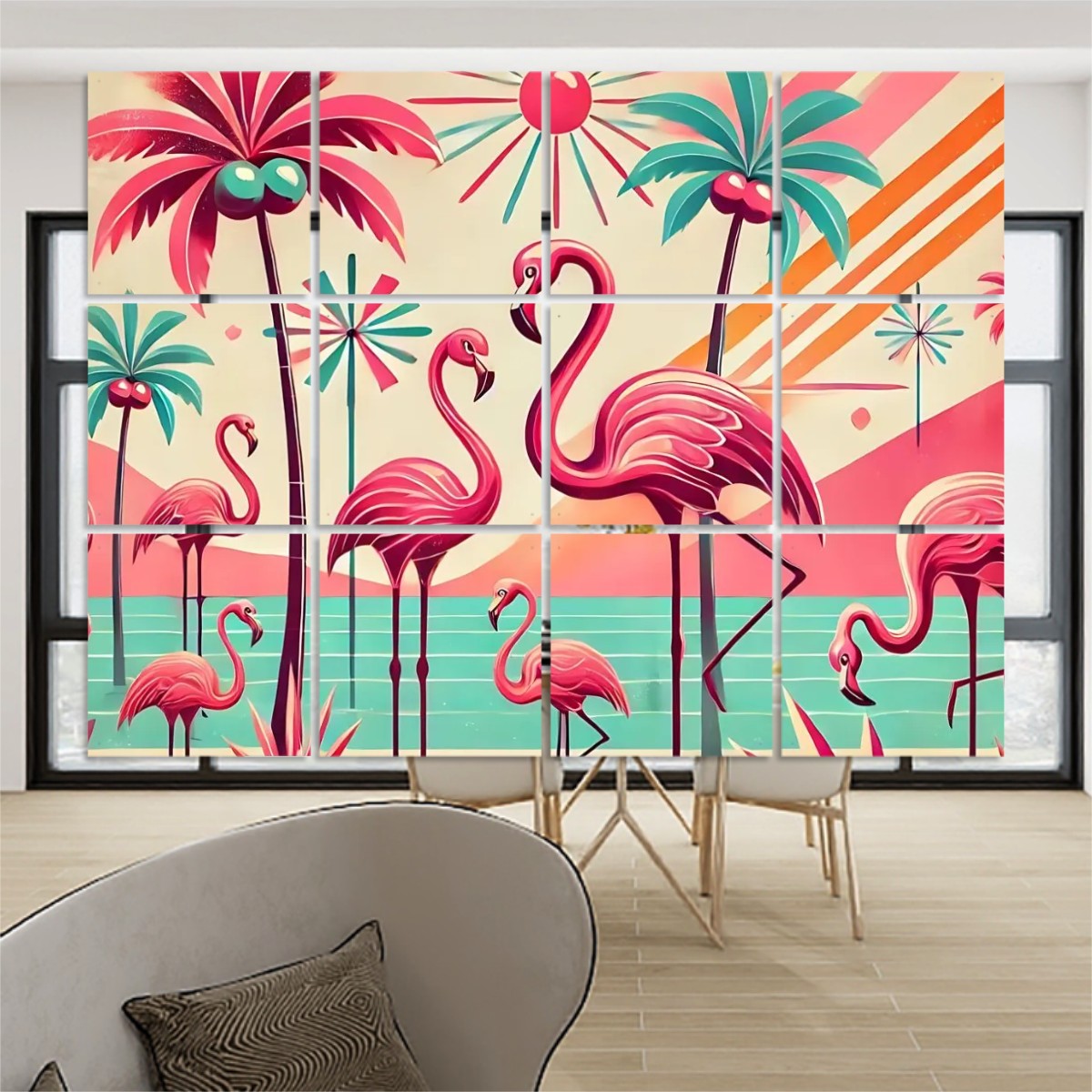 Palm Springs Cali Kitschy 50s Flamingo Mid Century Modern Hanging Room Divider One Side Print - Mid Century Modern Gal