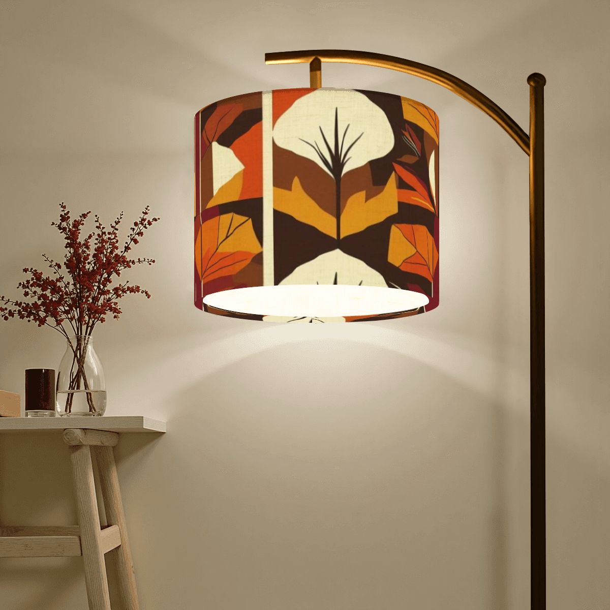 Mid Century Modern Scandinavian Leaves Harvest Gold Orange, Brown Arc Floor Lamp - Mid Century Modern Gal
