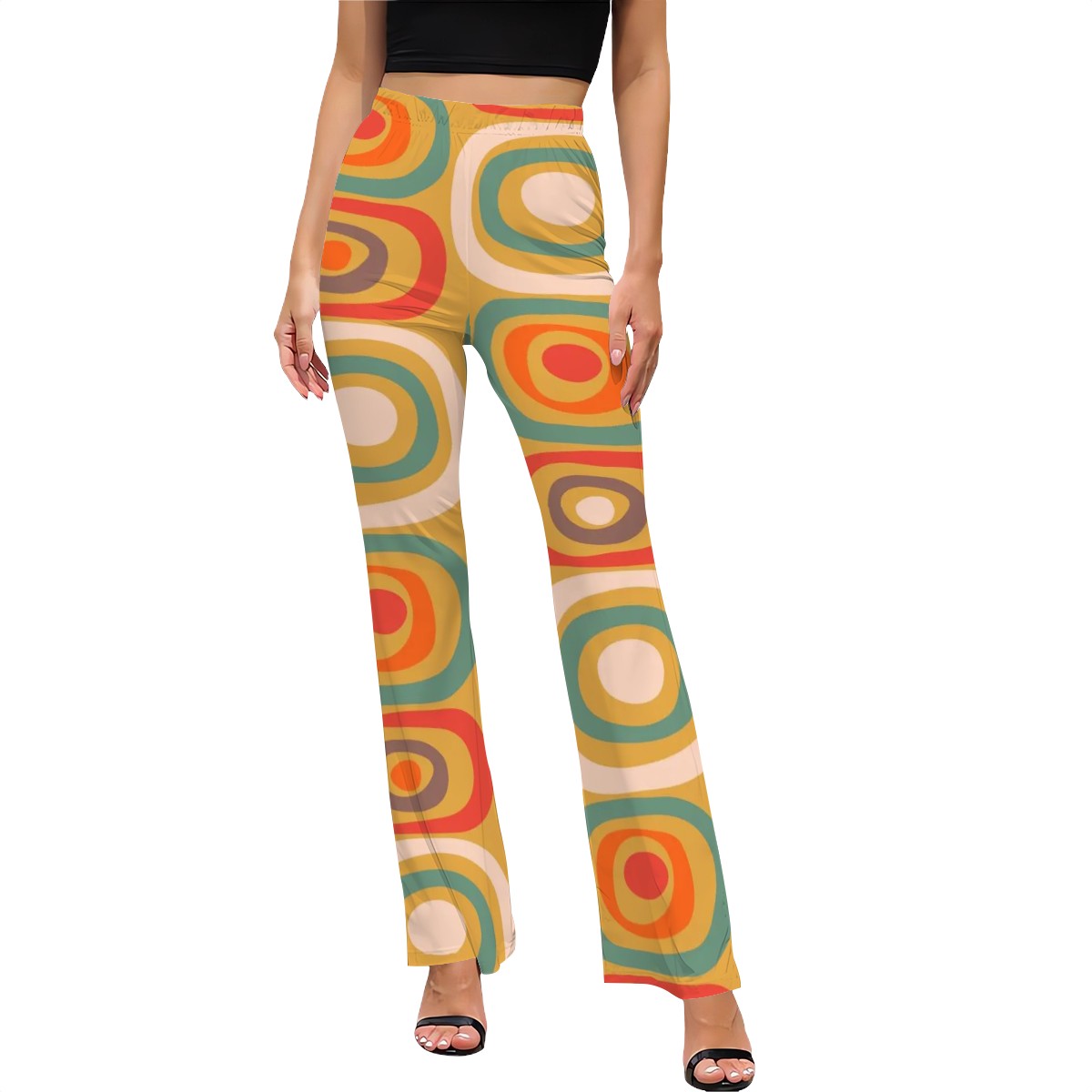 Retro Style Mid Mod Geometric Groovy Designed Flared Pants - Mid Century Modern Gal