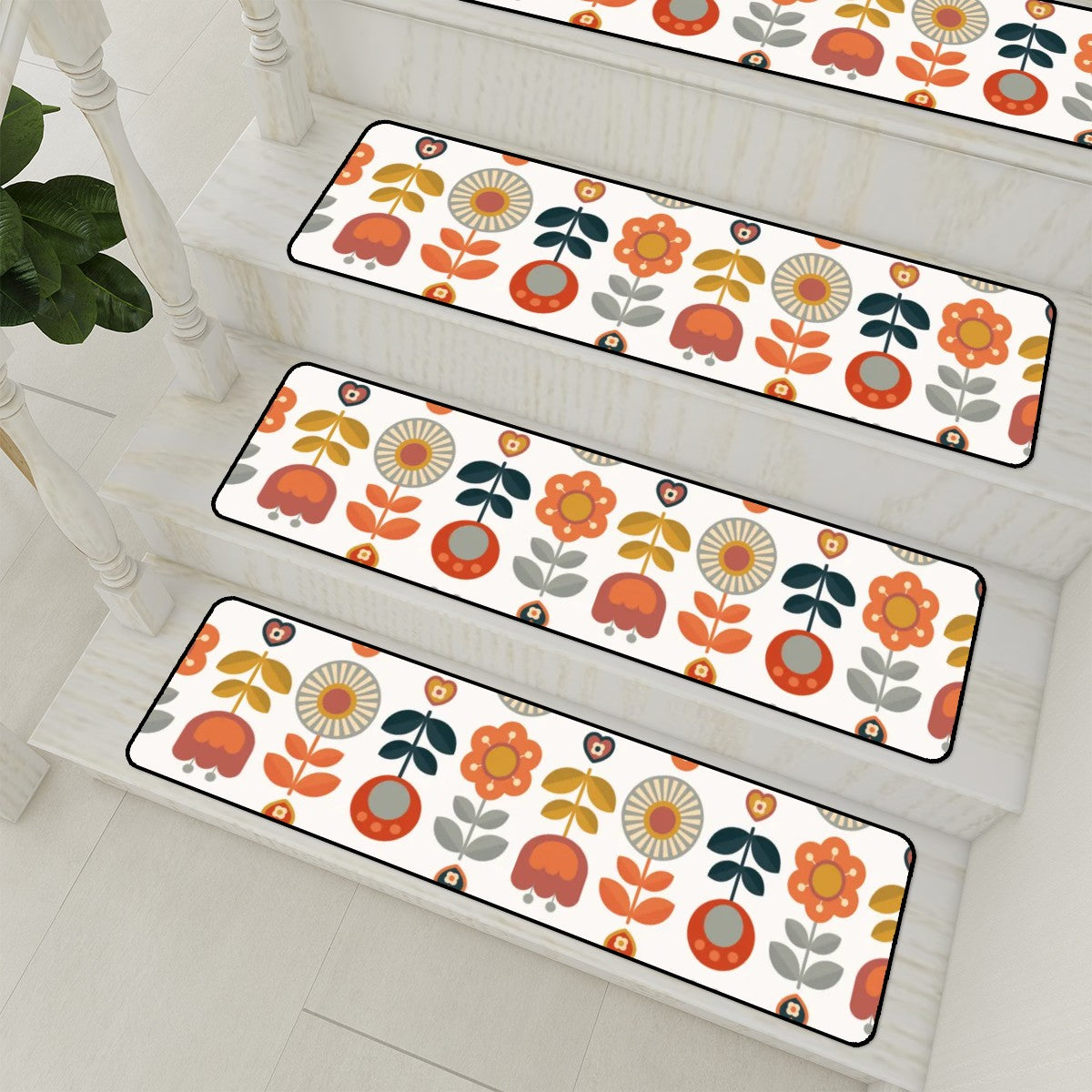 Scandinavian Floral Designed Mid Century Modern anish Non Slip Carpet for Stairs Treads - Mid Century Modern Gal
