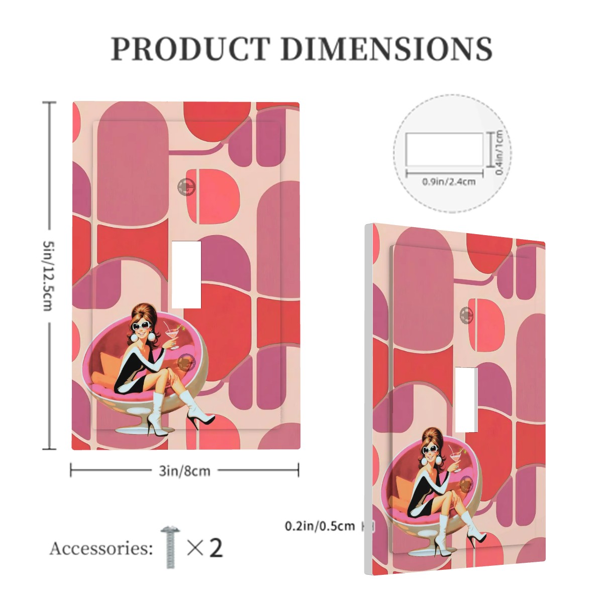 Mid Mod 60s Retro Gal Martini Sipping, Pink Geometric Designed Modern Switch Cover - Mid Century Modern Gal
