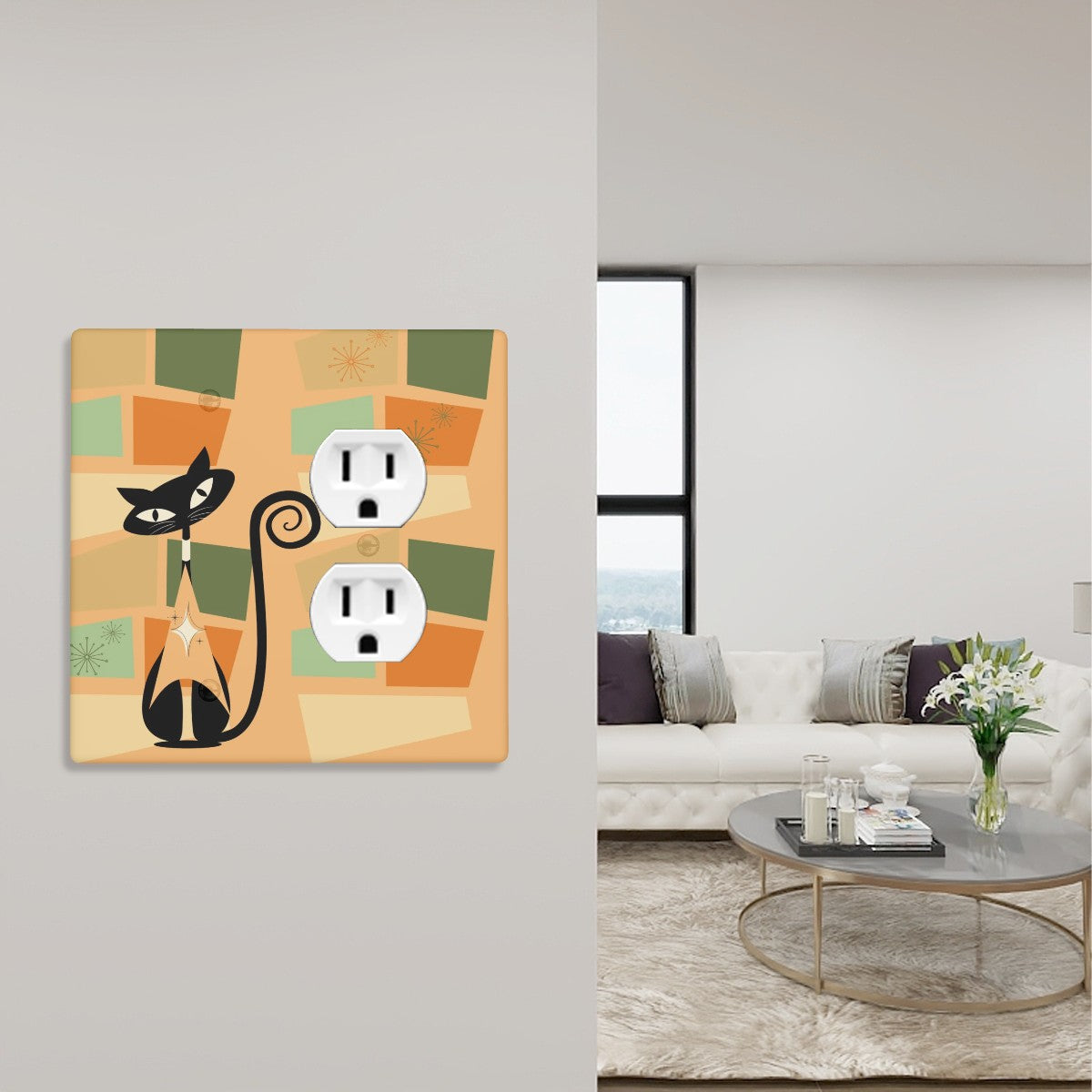 Atomic Cat Double Mid Century Modern Switch Cover 2-Gang 1 Duplex - Mid Century Modern Gal