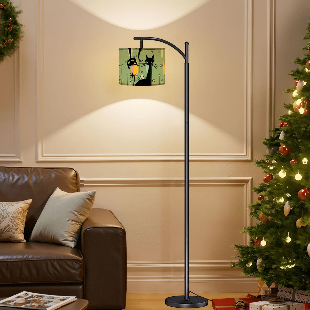 Atomic Starburst Atomic Cat Green Yellow Sputnik Designed MCM Arc Floor Lamp - Mid Century Modern Gal