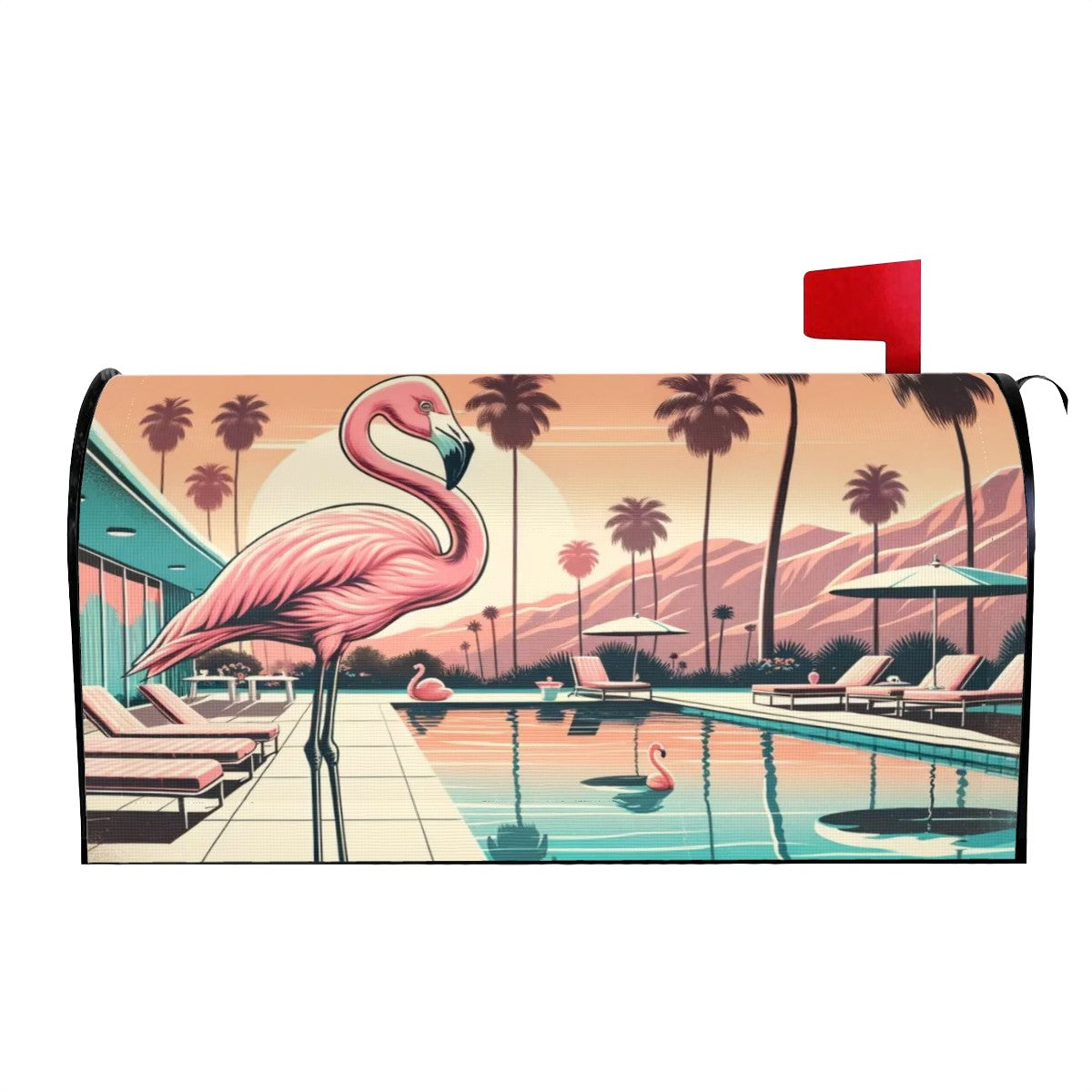 Palm Springs California Viben, Flamingo Kitschy Retro Magnetic Mailbox Covers - Mid Century Modern Gal