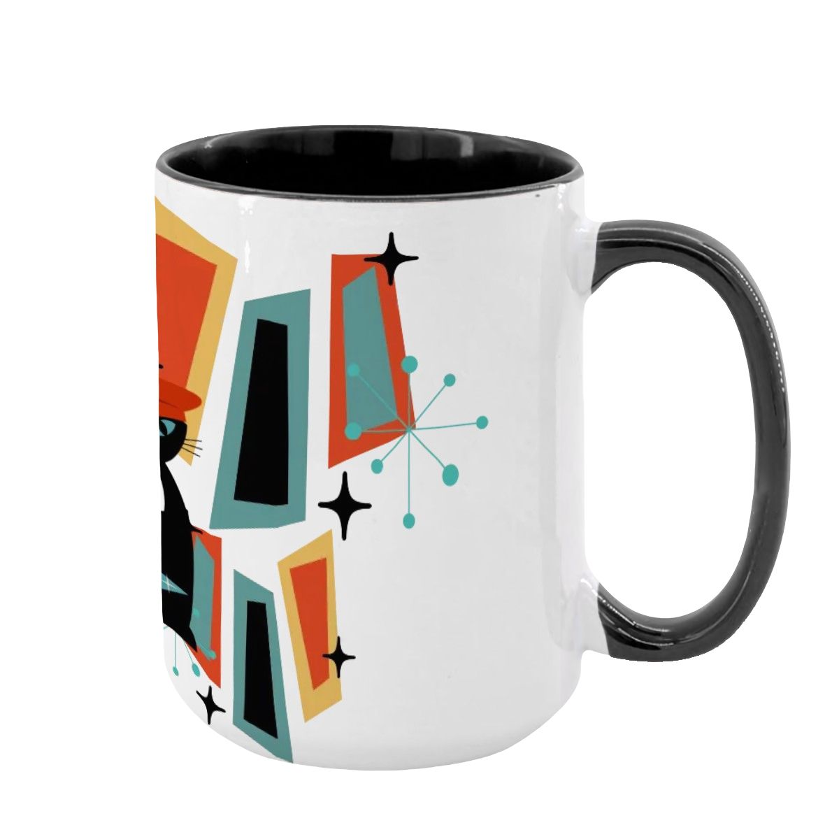 Atomic Cat Mid Century Modern Coffee Mug With Geometric Design - Mid Century Modern Gal
