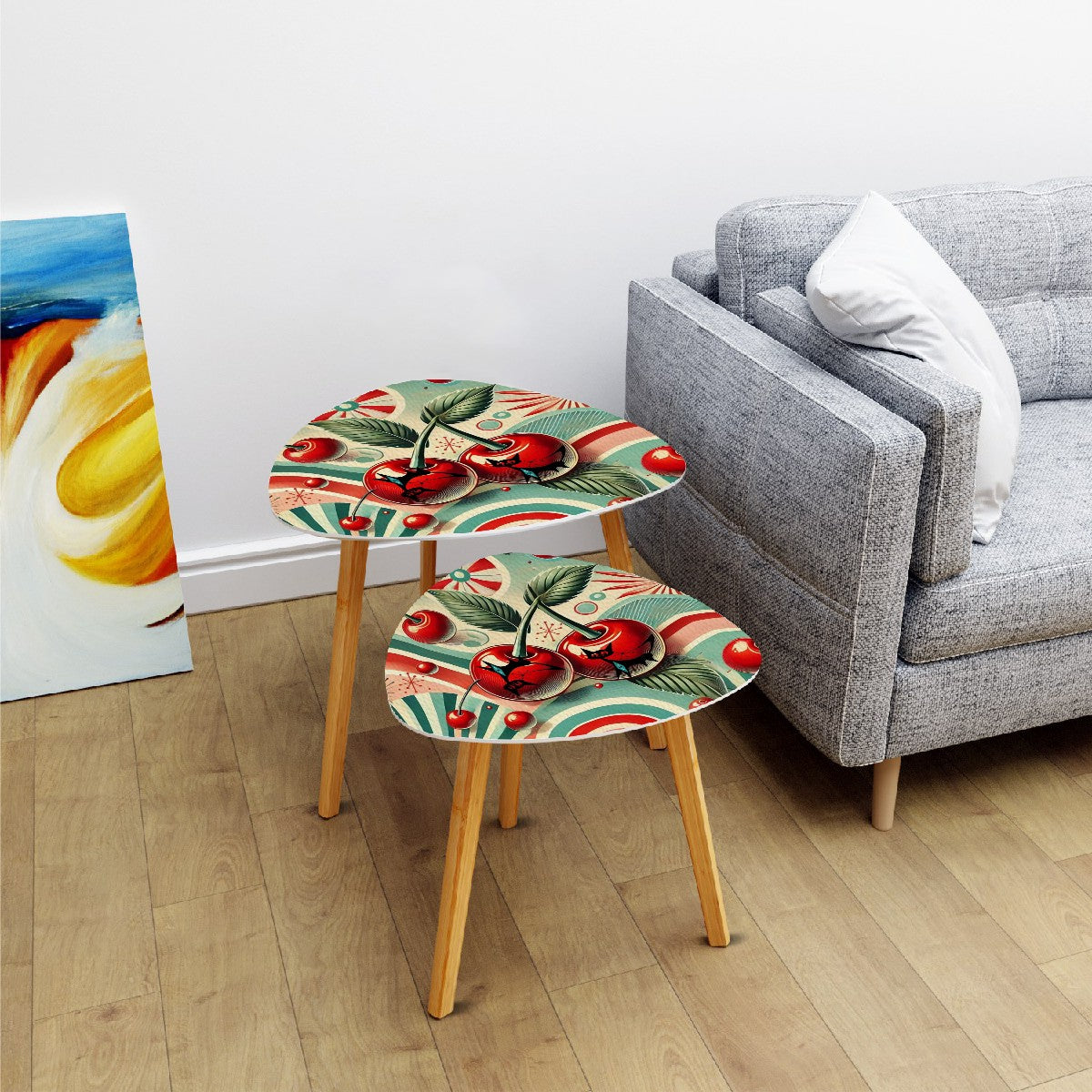 Retro 50s Cherry Mod Atomic Cats Kitschy Mod Red Teal Groovy MCM Nesting Tables - Mid Century Modern Gal