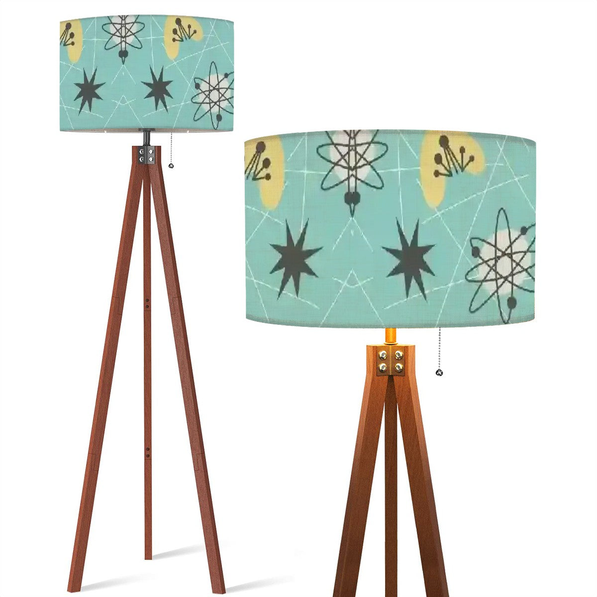 Mid Century Modern Atomic Space Age, Aqua Yellow Starburst Tripod Floor Lamp - Mid Century Modern Gal