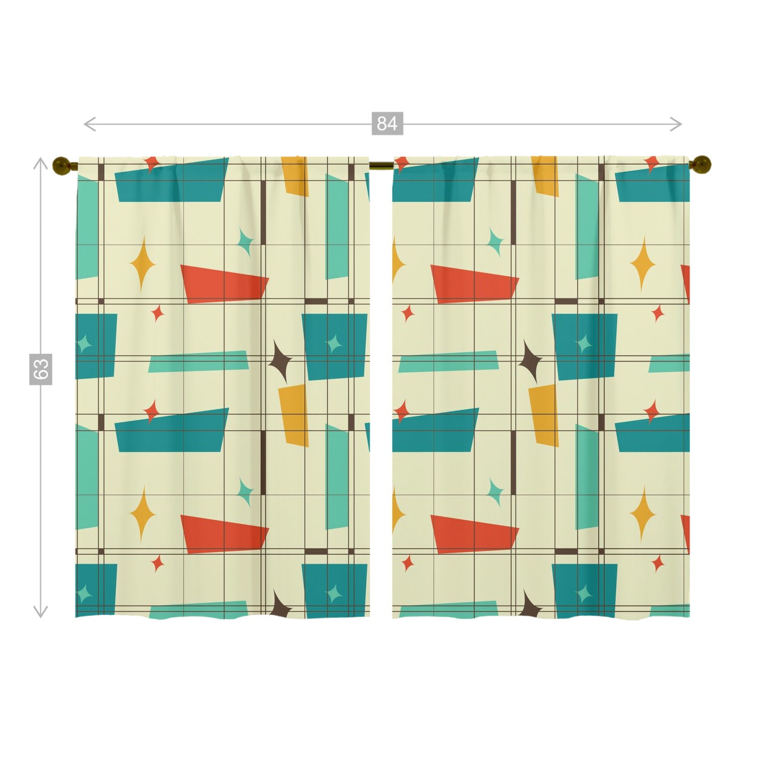 Mid Century Modern Fun And Funky Geometric Retro Window Curtains (two panels) - Mid Century Modern Gal