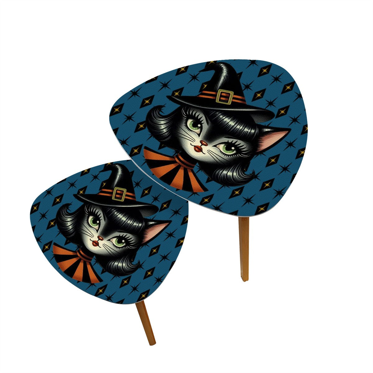 Vintage Halloween Black Cat Sexy Sexton Mid Century Modern Blue Nesting Tables - Mid Century Modern Gal