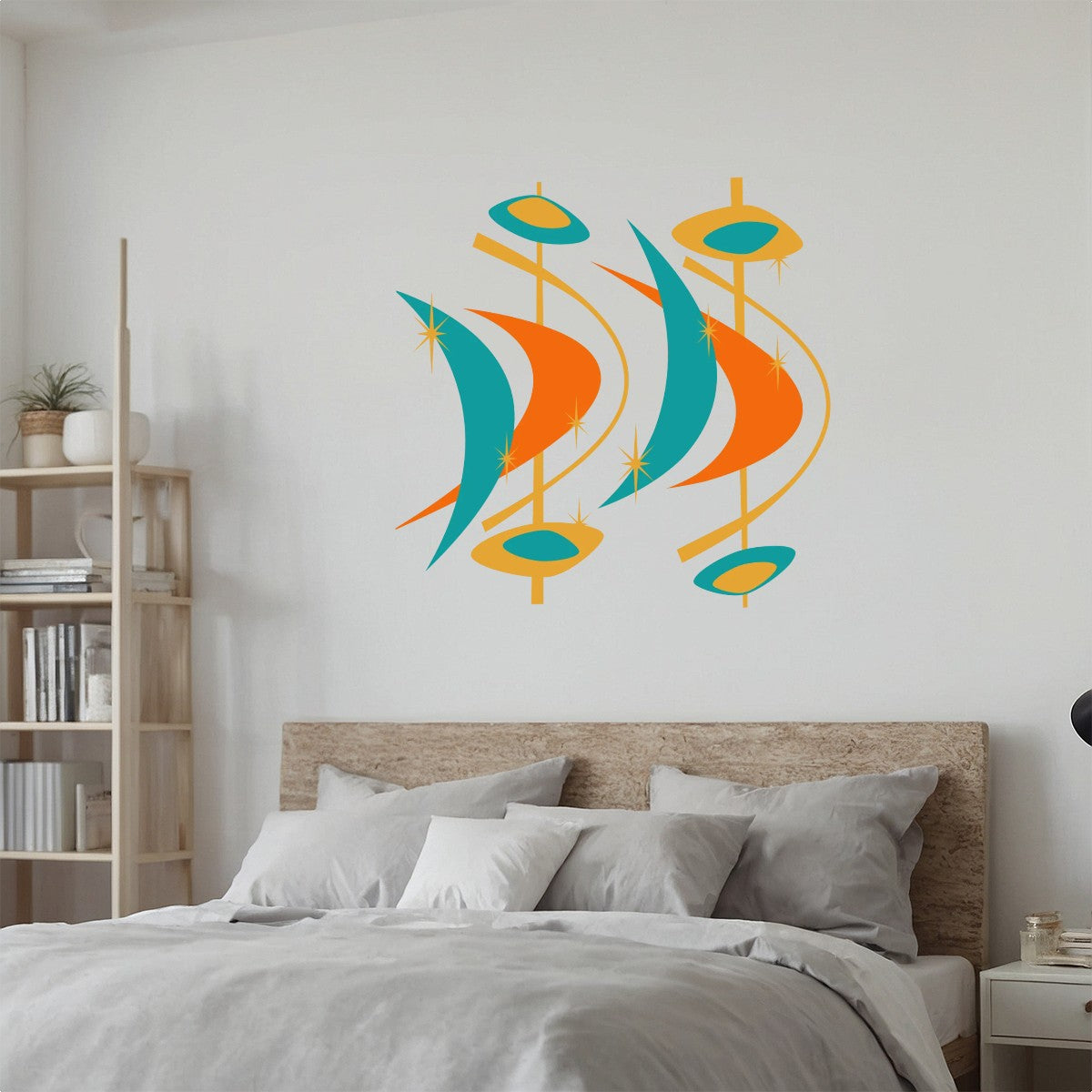 Mid Century Modern Atomic Orange, Teal Mustard Yellow Peel And Stick Vinyl Stickers - Mid Century Modern Gal