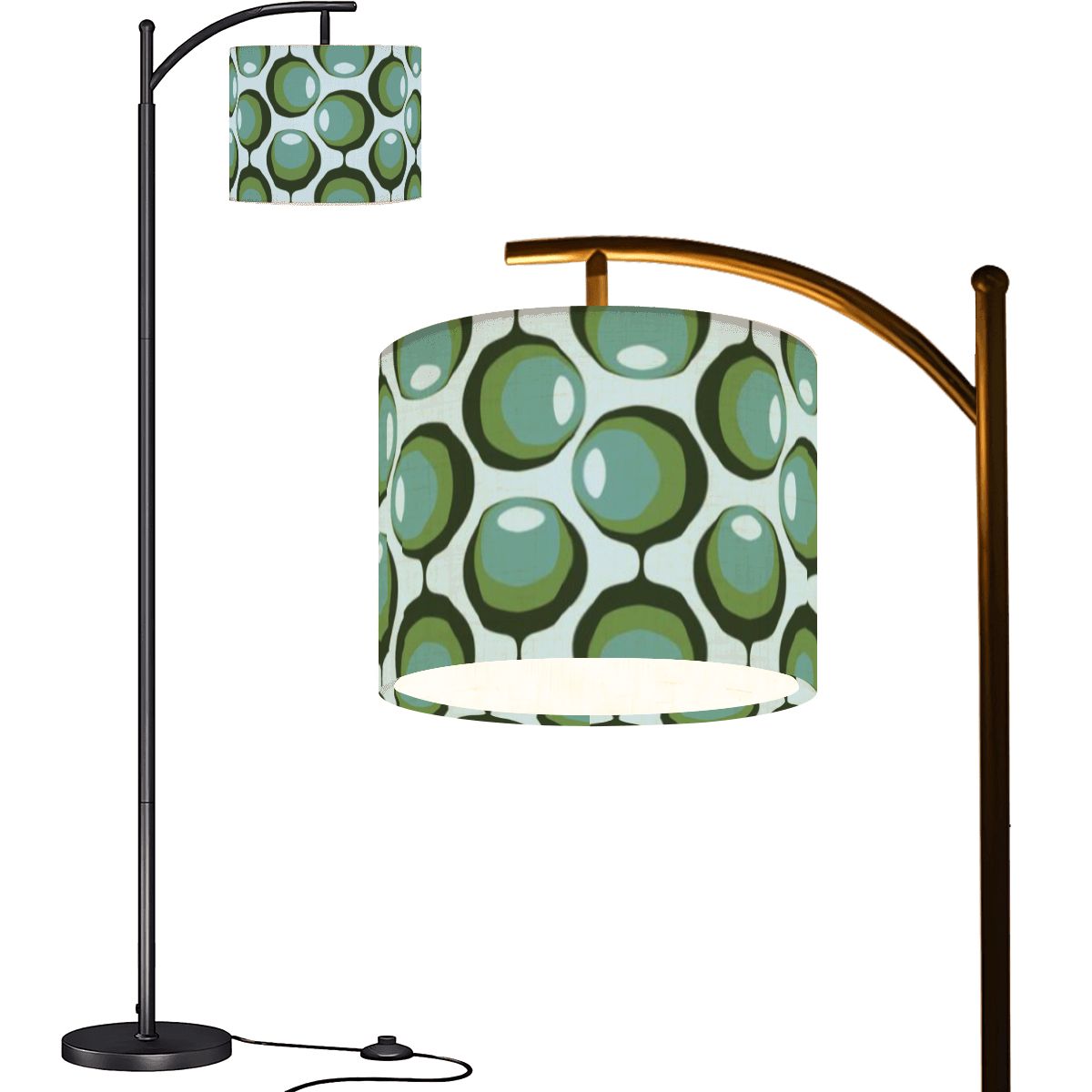 Mid Century Modern Olive Green Groovy Orbs Retro Arc Floor Lamp - Mid Century Modern Gal