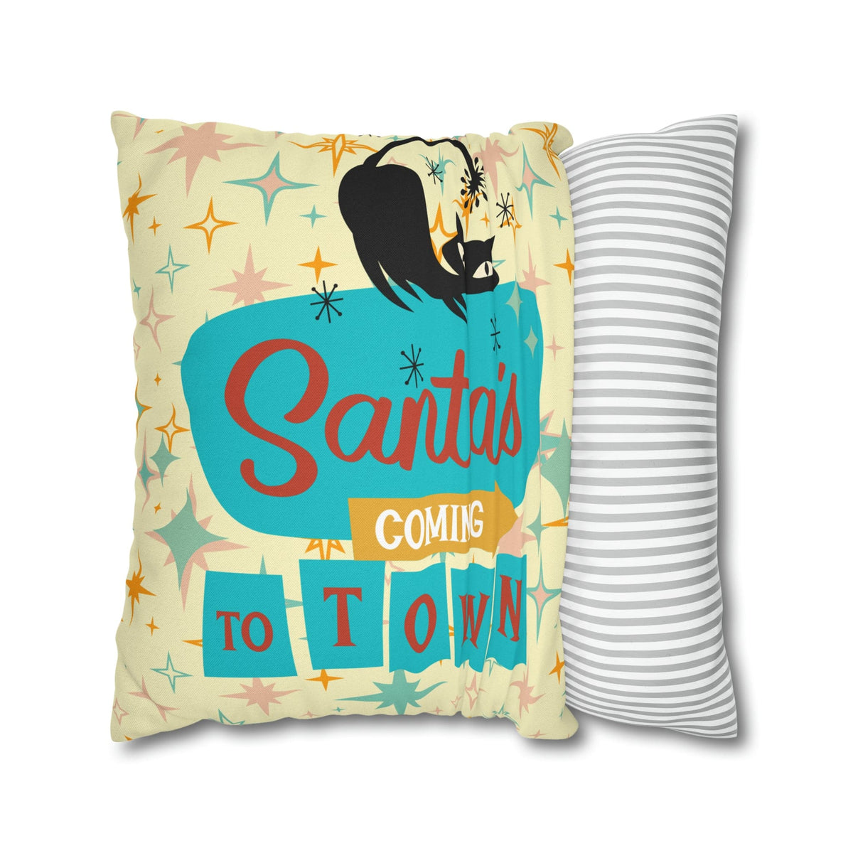Atomic 50's Chrismtas,Atomic Cat, Christmas Pillow Cover, Mid Century Modern Kitschy Chrismta Holiday Decor, Pillow Cover Home Decor