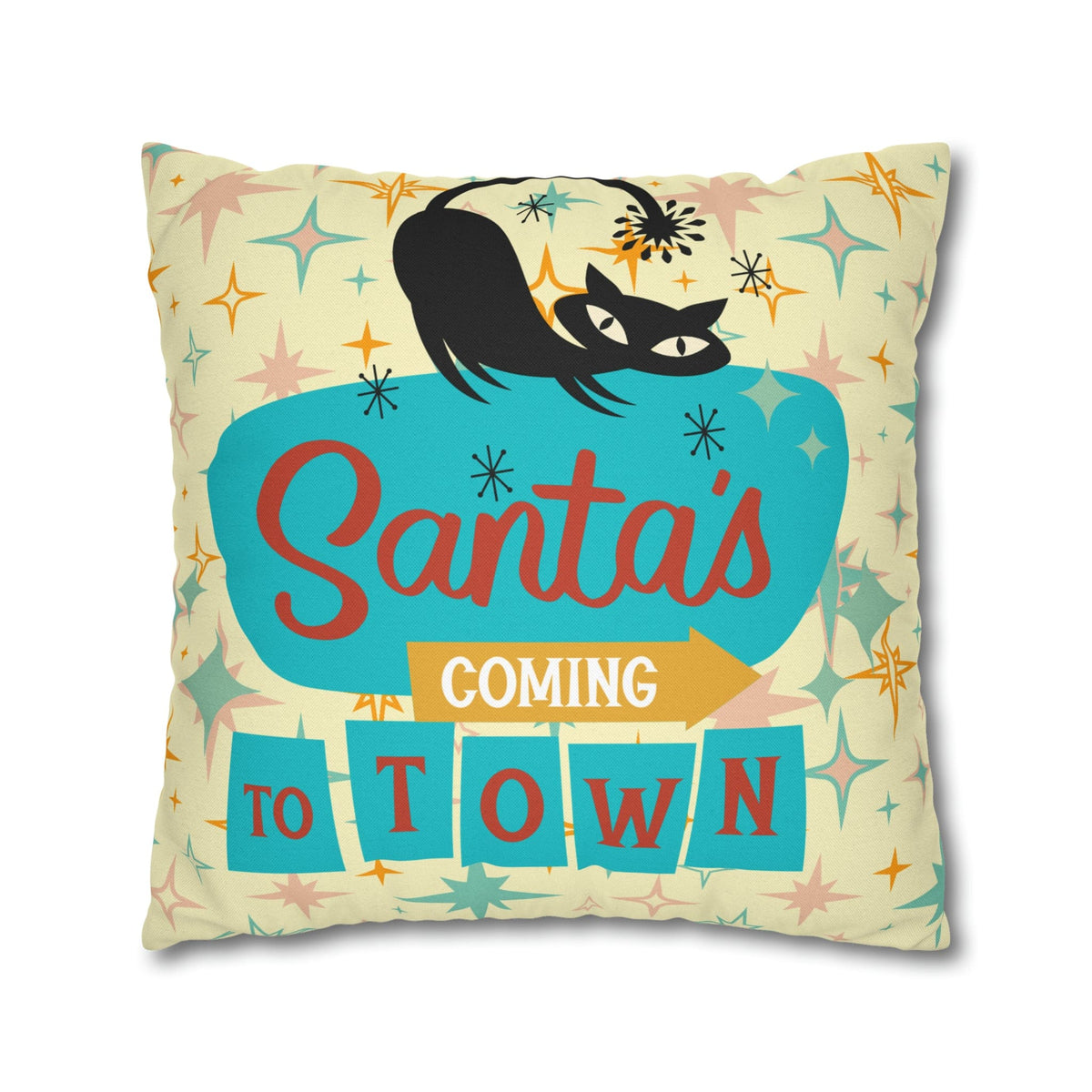 Atomic 50's Chrismtas,Atomic Cat, Christmas Pillow Cover, Mid Century Modern Kitschy Chrismta Holiday Decor, Pillow Cover Home Decor