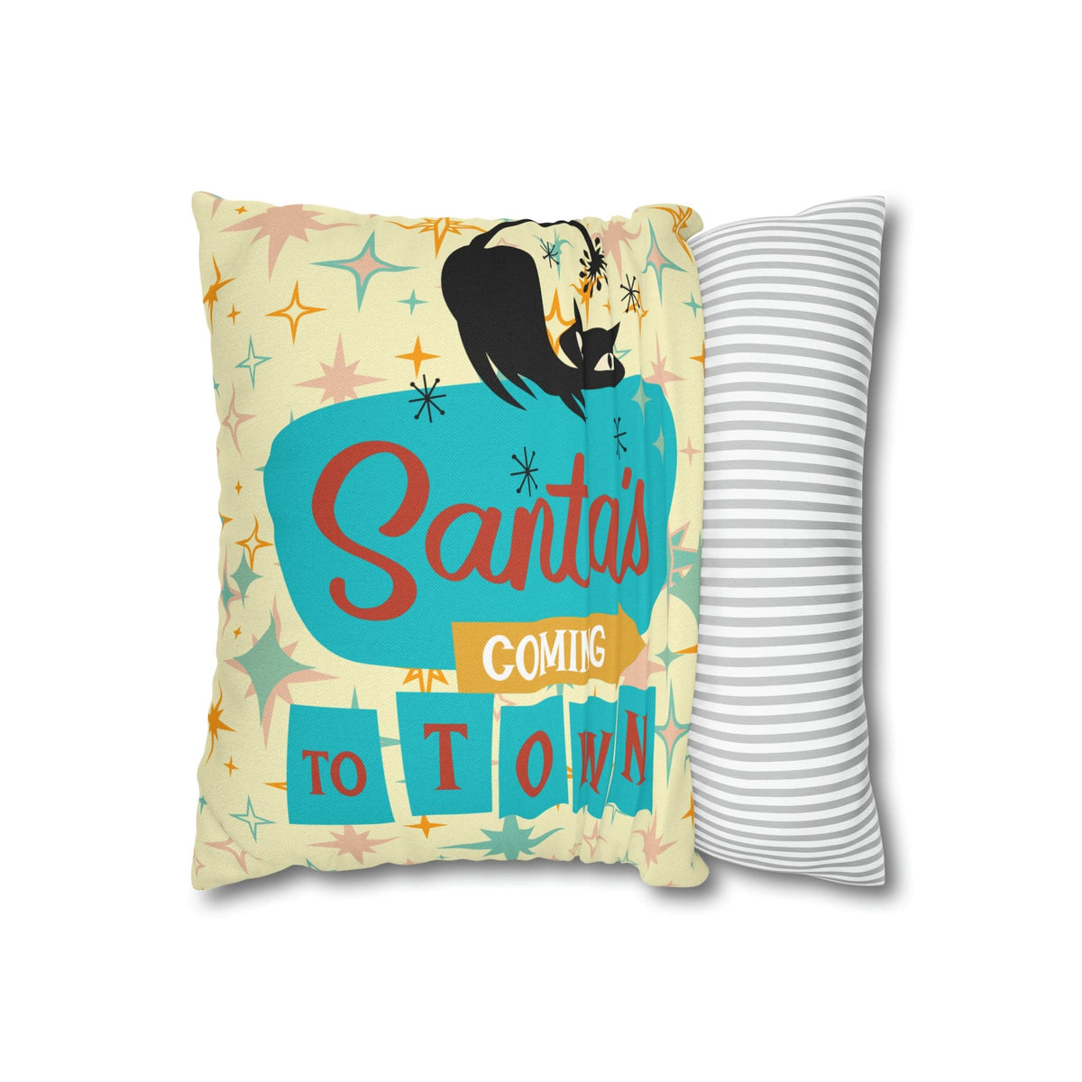 Atomic 50's Chrismtas,Atomic Cat, Christmas Pillow Cover, Mid Century Modern Kitschy Chrismta Holiday Decor, Pillow Cover Home Decor