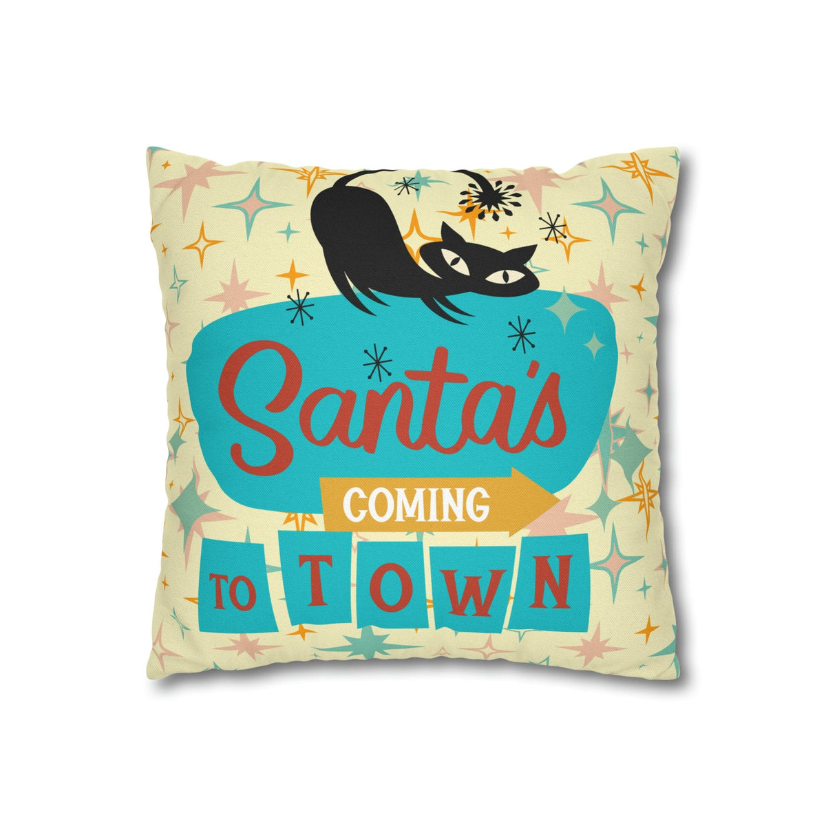 Atomic 50's Chrismtas,Atomic Cat, Christmas Pillow Cover, Mid Century Modern Kitschy Chrismta Holiday Decor, Pillow Cover Home Decor