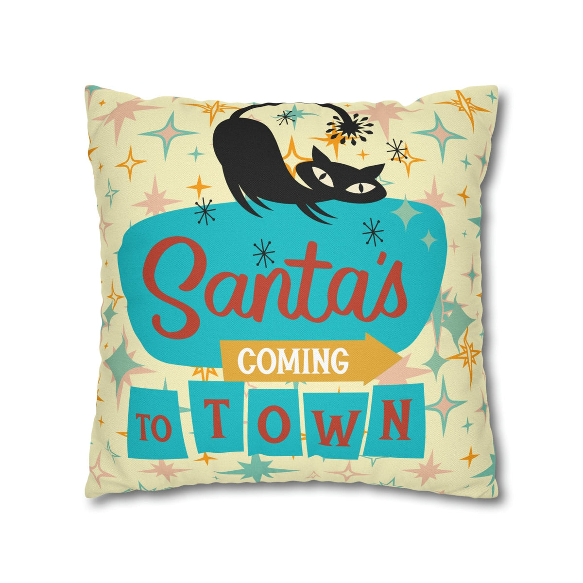Atomic 50's Chrismtas,Atomic Cat, Christmas Pillow Cover, Mid Century Modern Kitschy Chrismta Holiday Decor, Pillow Cover Home Decor