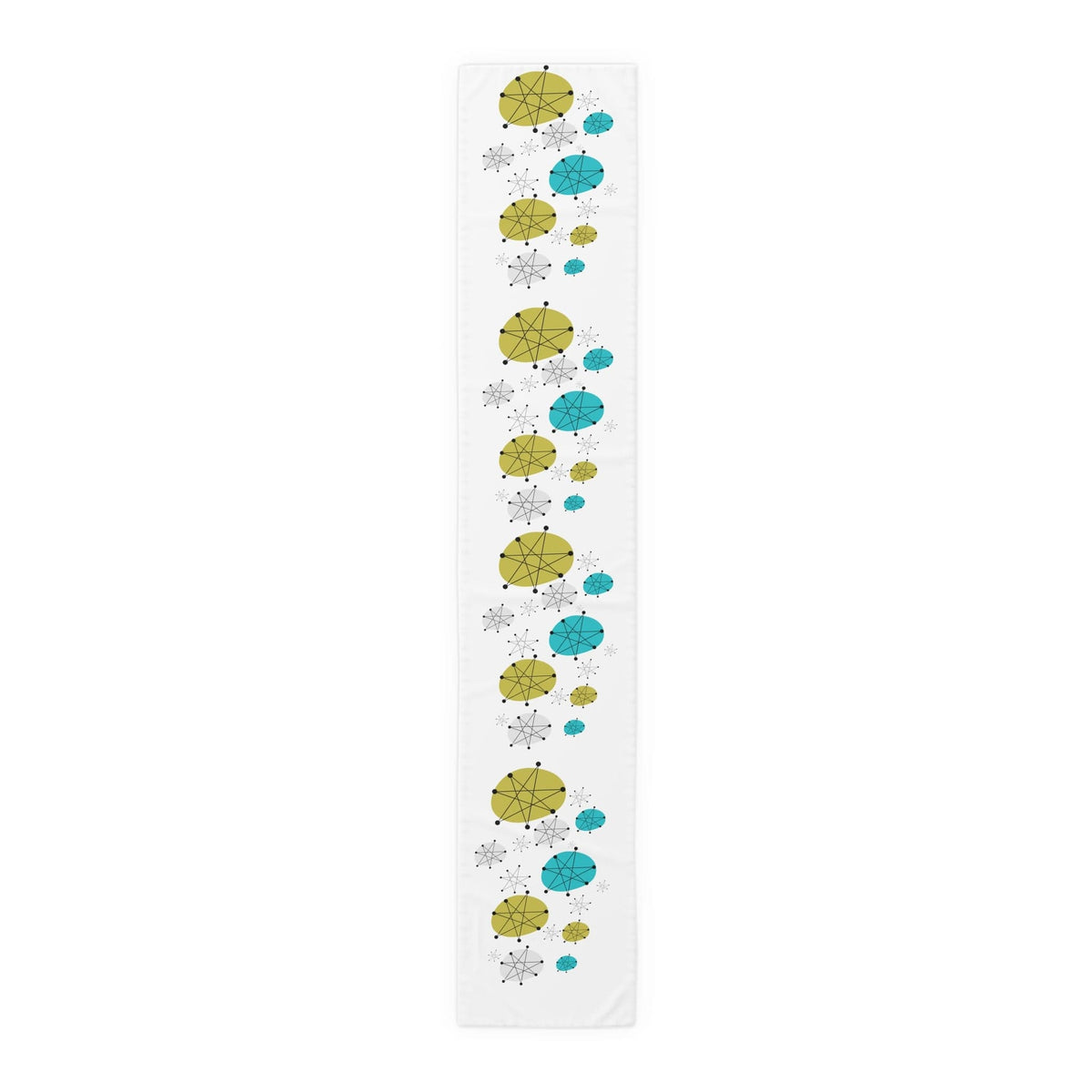 Atomic 50's Franciscan Dish Pattern, Mid Century Modern, Starburst, White, Green, Blue, Table Runner Home Decor