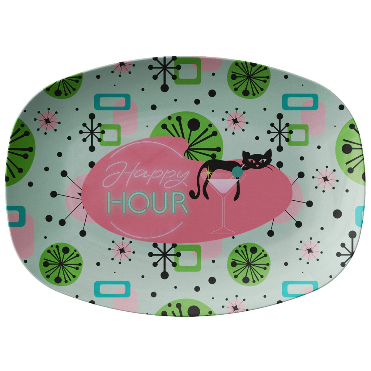 Atomic 50's Party Platter, Mid Century Dinnerware, Atomic Cat, Kitschy Retro Party Platter Kitchenware