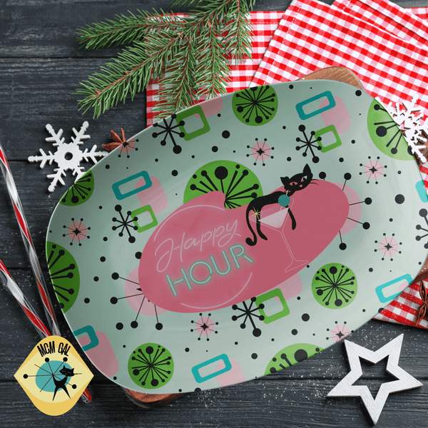 Atomic 50's Party Platter, Mid Century Dinnerware, Atomic Cat, Kitschy Retro Party Platter