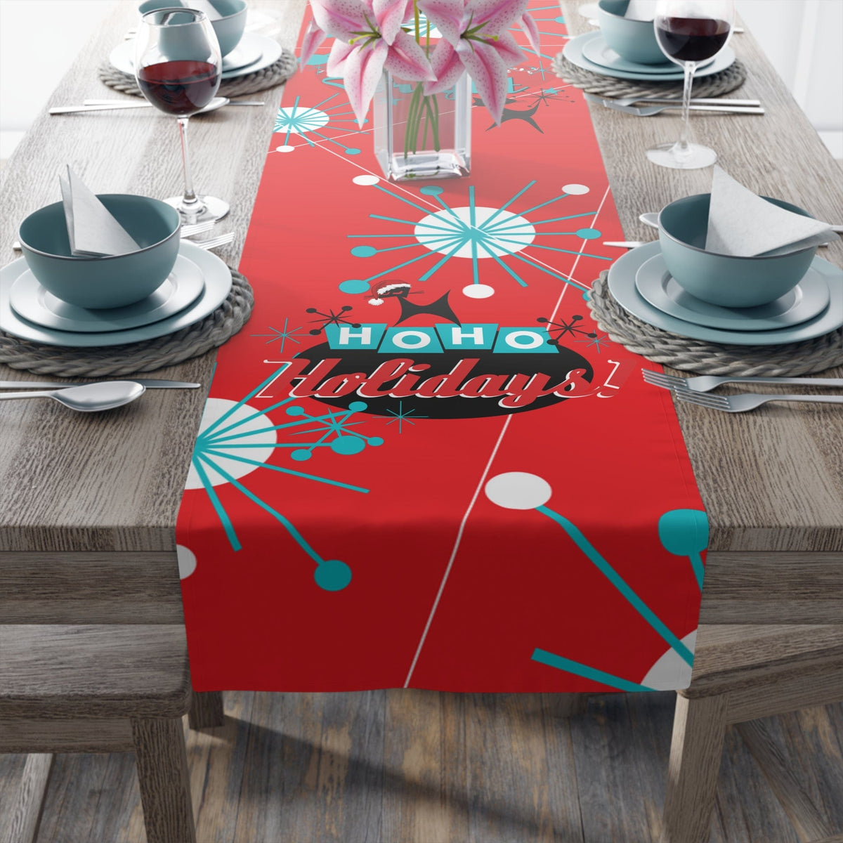 Atomic 50's Red, Atomic Cat, Holiday, Mid Mod Table Runner (Cotton, Poly) Home Decor