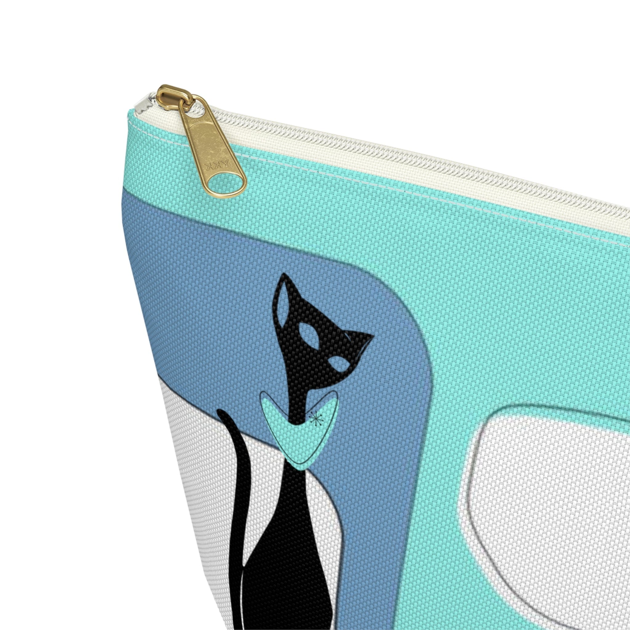 Atomic Cat, Aqua Blue, Mid Century Modern Funky Fun, Retro Accessory Pouch w T-bottom Bags
