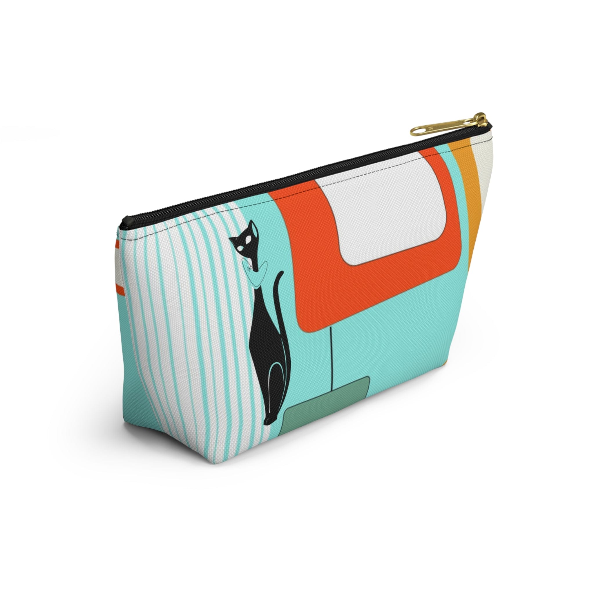 Atomic Cat, Aqua Blue, Mid Century Modern Funky Fun, Retro Accessory Pouch w T-bottom Bags