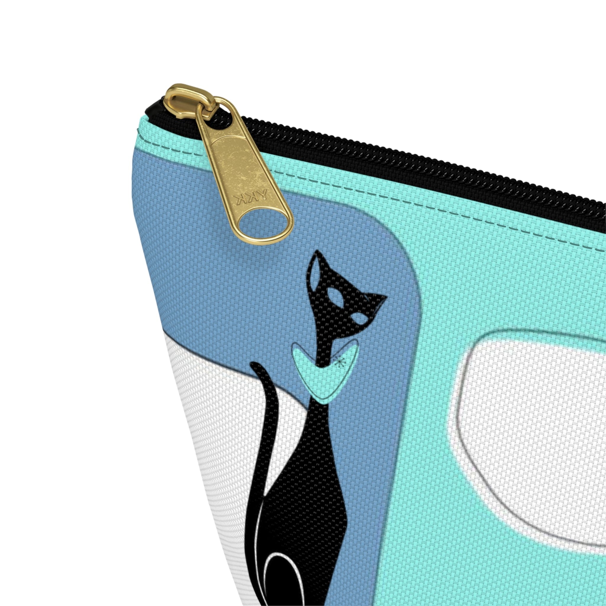 Atomic Cat, Aqua Blue, Mid Century Modern Funky Fun, Retro Accessory Pouch w T-bottom Bags