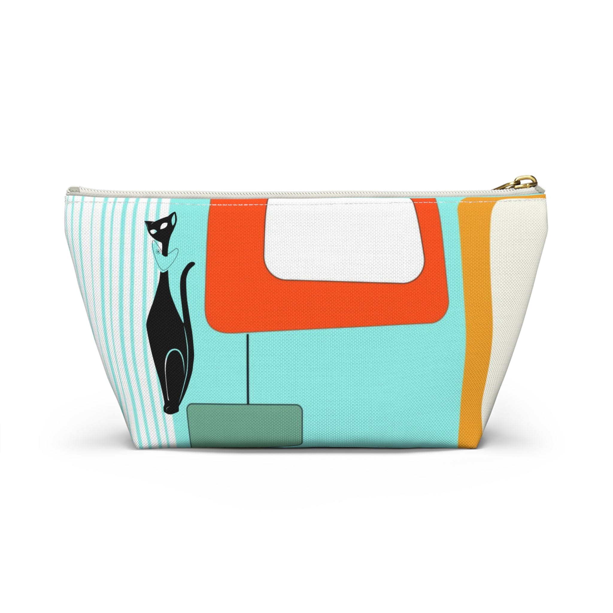 Atomic Cat, Aqua Blue, Mid Century Modern Funky Fun, Retro Accessory Pouch w T-bottom Bags