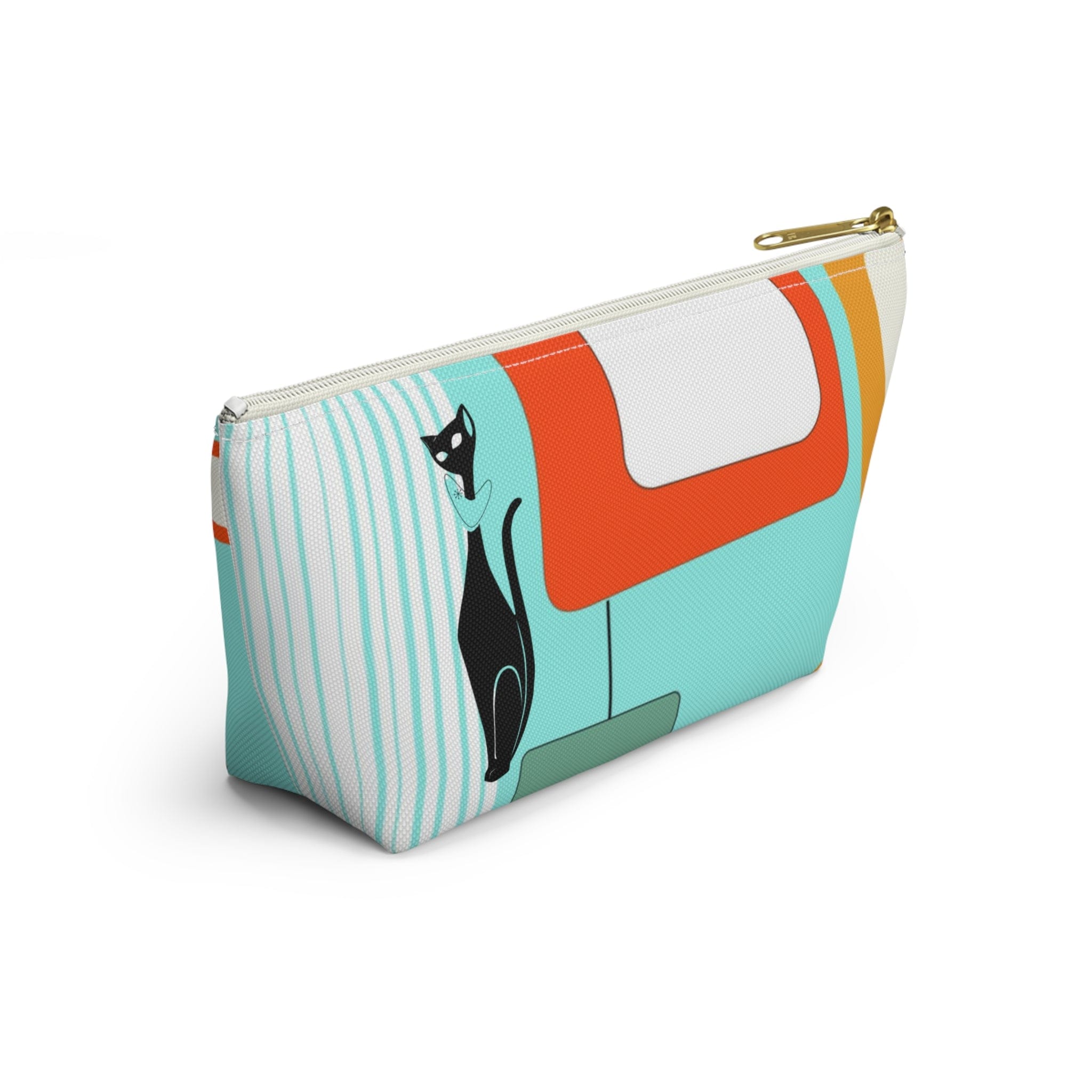 Atomic Cat, Aqua Blue, Mid Century Modern Funky Fun, Retro Accessory Pouch w T-bottom Bags