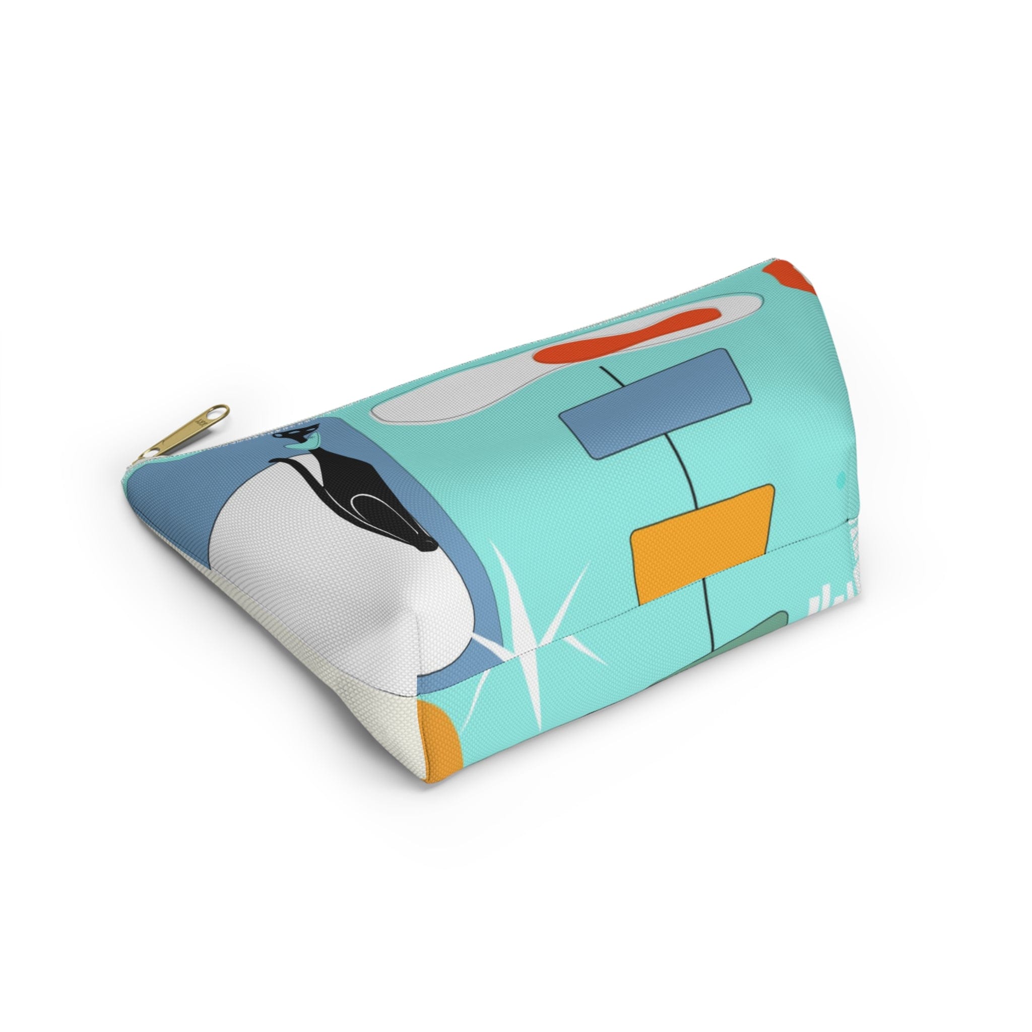 Atomic Cat, Aqua Blue, Mid Century Modern Funky Fun, Retro Accessory Pouch w T-bottom Bags